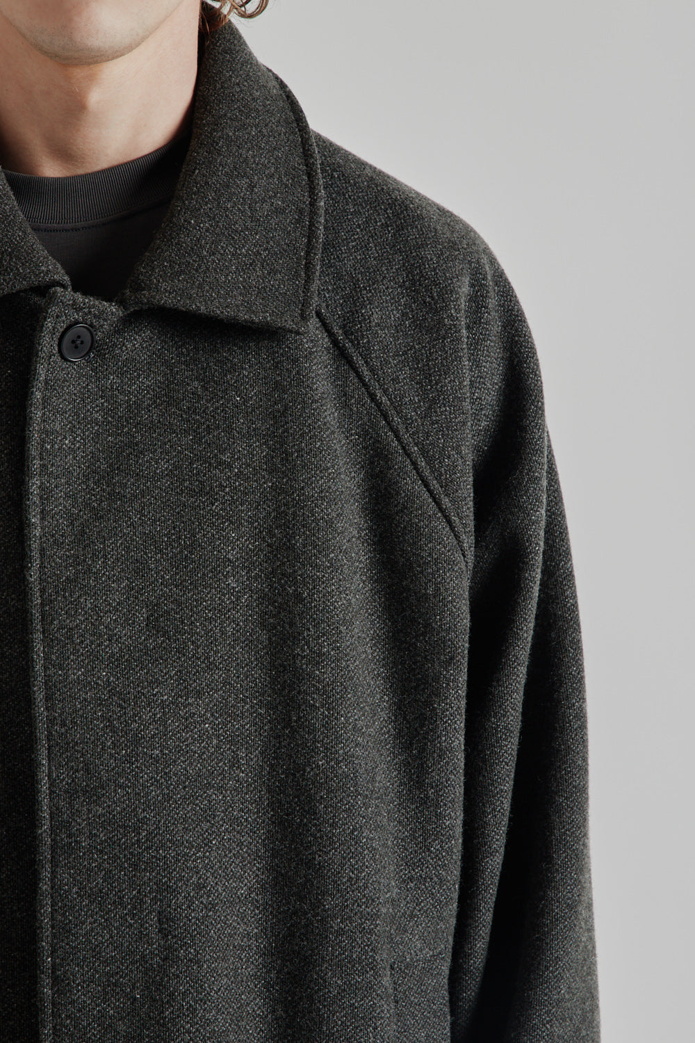 Wool/Nylon Half Coat - Khaki Gray