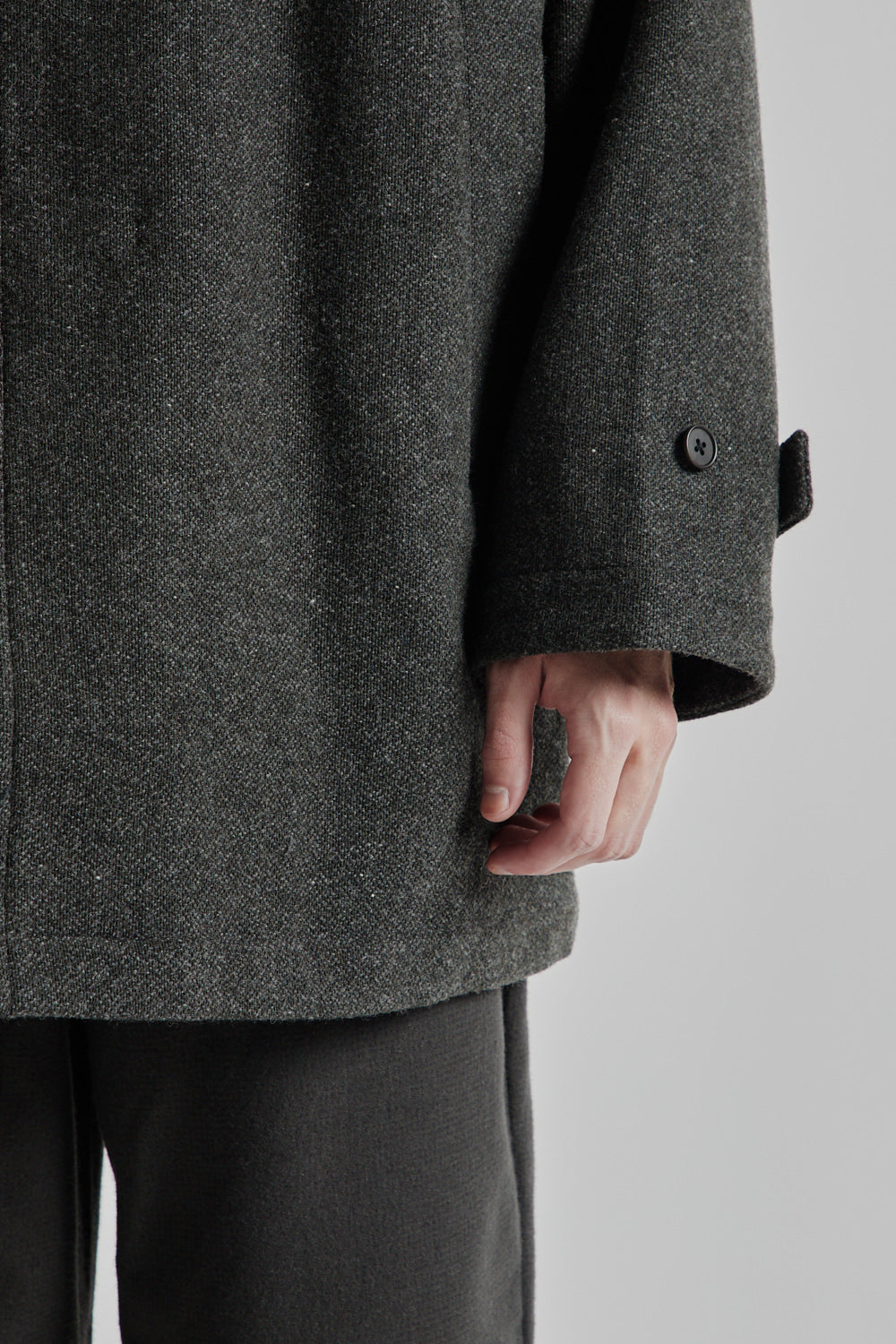 Wool/Nylon Half Coat - Khaki Gray