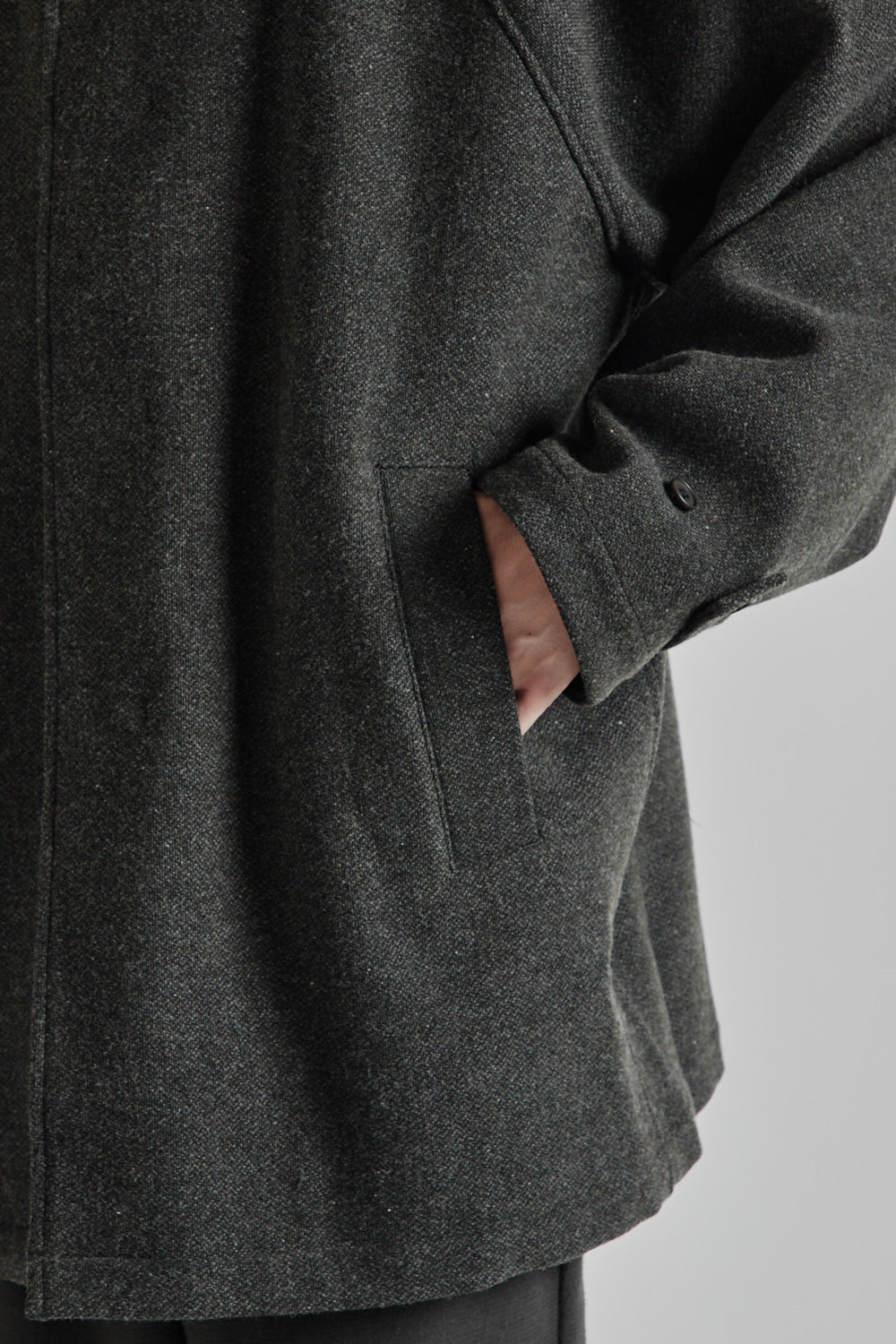 Wool/Nylon Half Coat - Khaki Gray