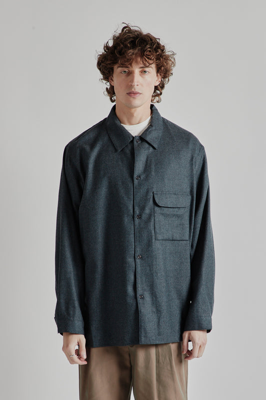 Flat Bottom Wool Shirt - Blue Charcoal