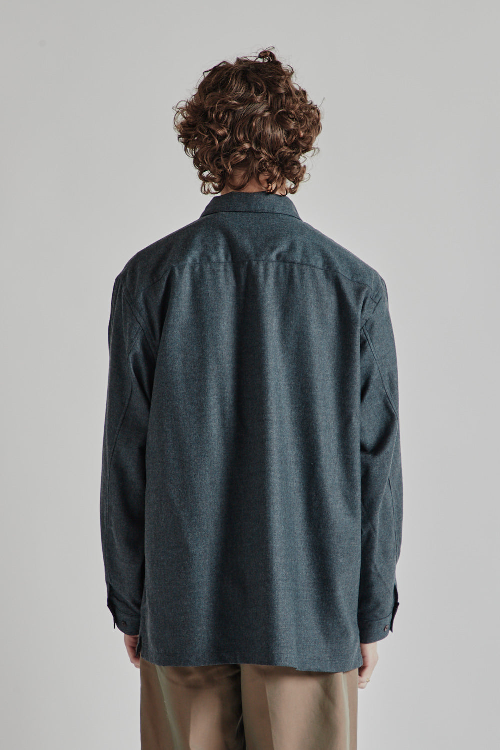 Flat Bottom Wool Shirt - Blue Charcoal