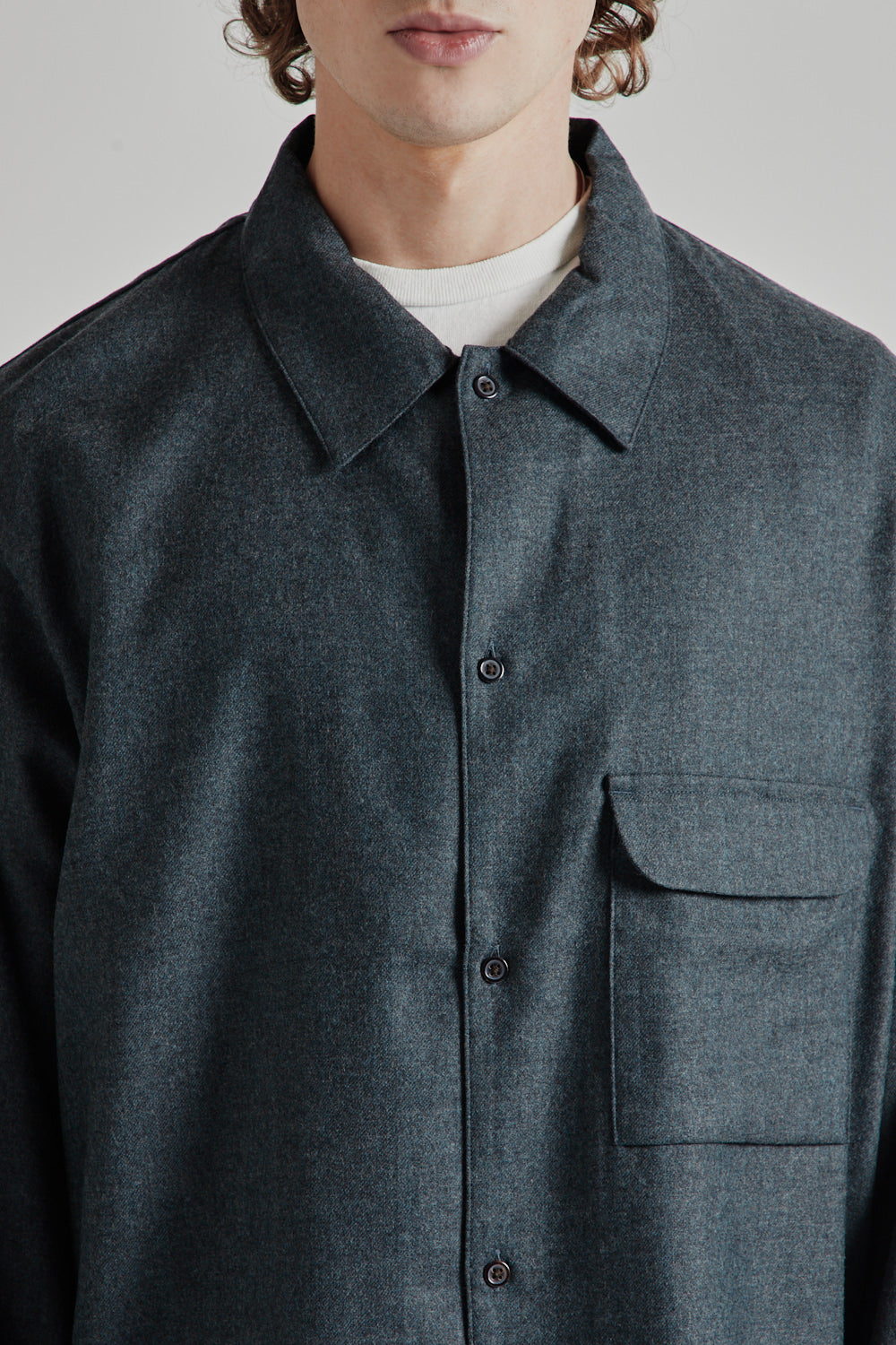 Flat Bottom Wool Shirt - Blue Charcoal