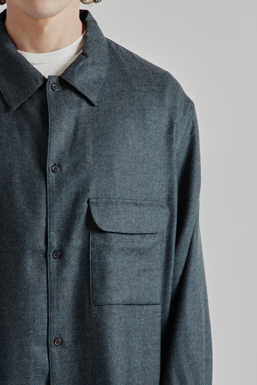 Flat Bottom Wool Shirt - Blue Charcoal