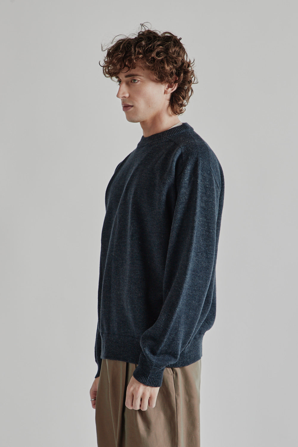 Linen Mix Seamless Sweater - Teal Blue