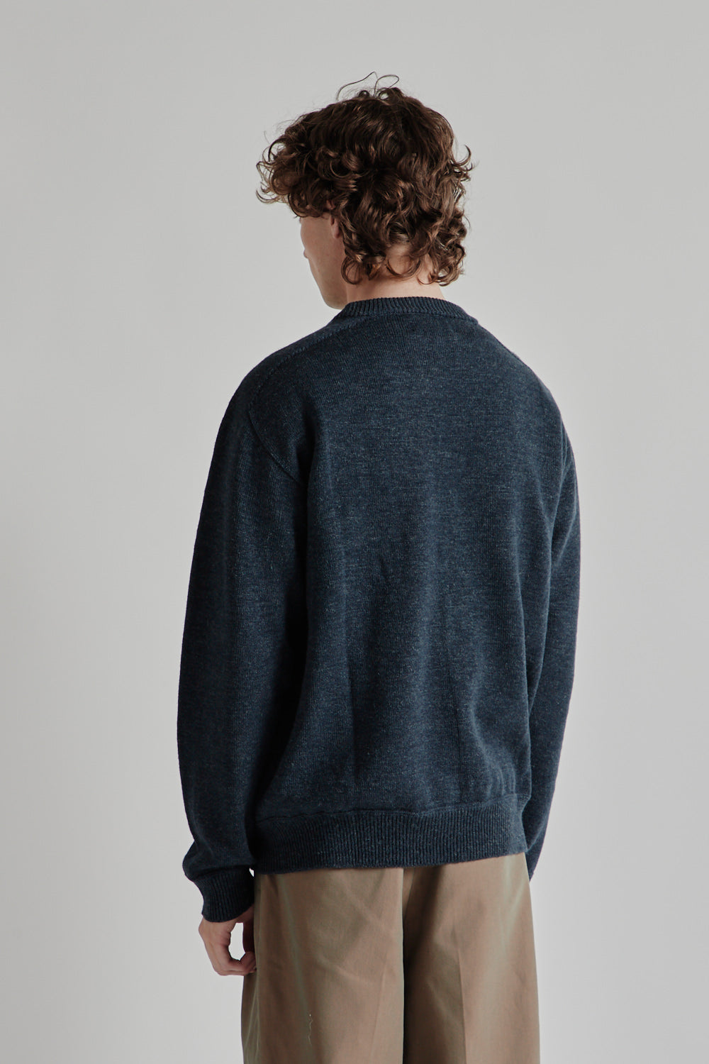 Linen Mix Seamless Sweater - Teal Blue