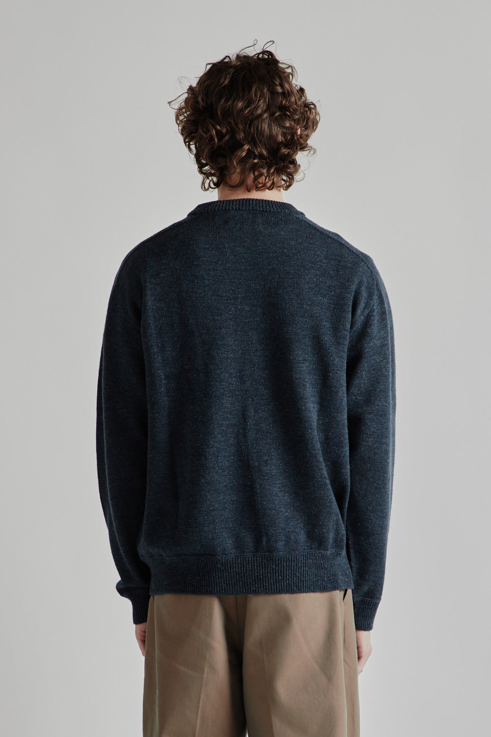 Linen Mix Seamless Sweater - Teal Blue