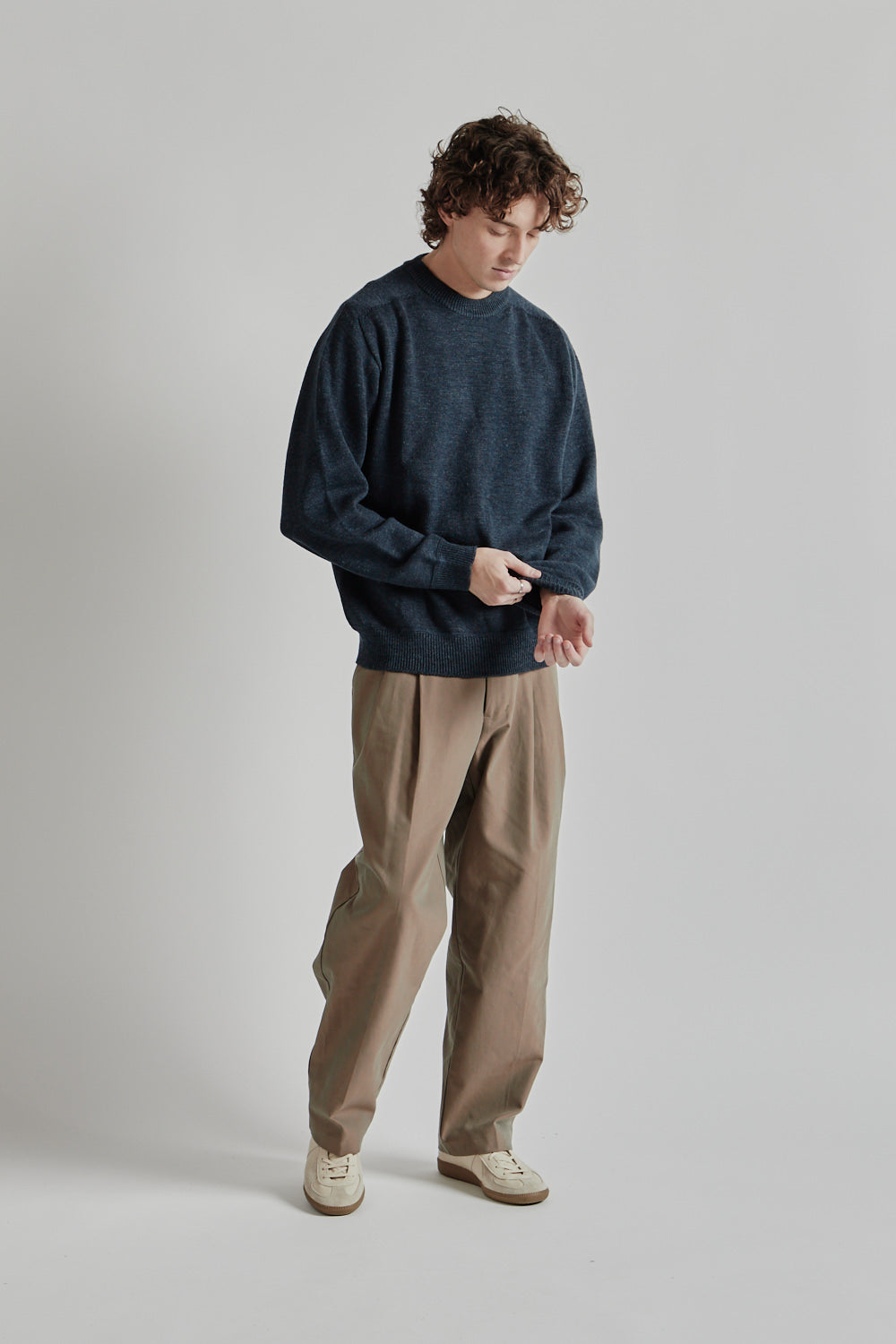 Linen Mix Seamless Sweater - Teal Blue