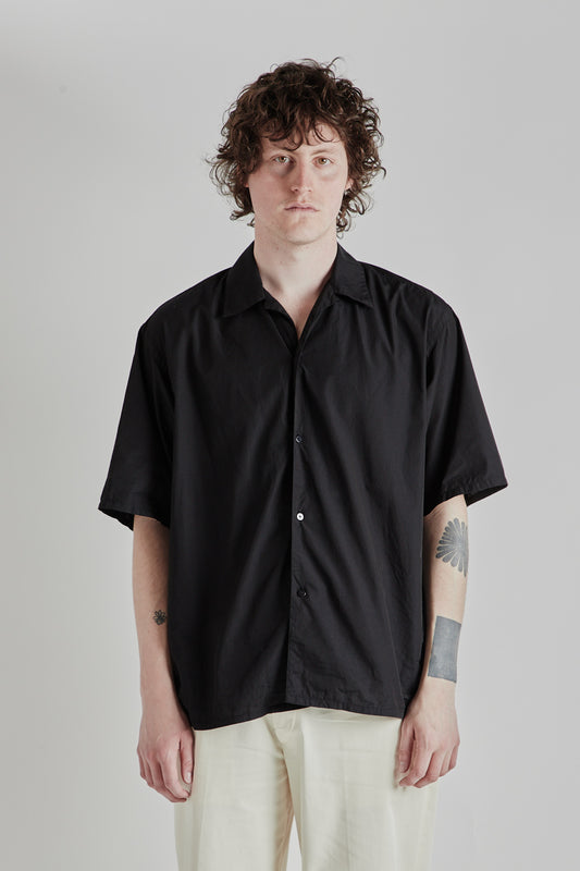 Chambray Open Collar Shirt - Black