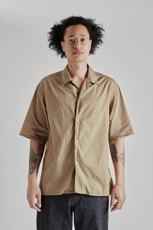 Chambray Open Collar Shirt - Olive Beige