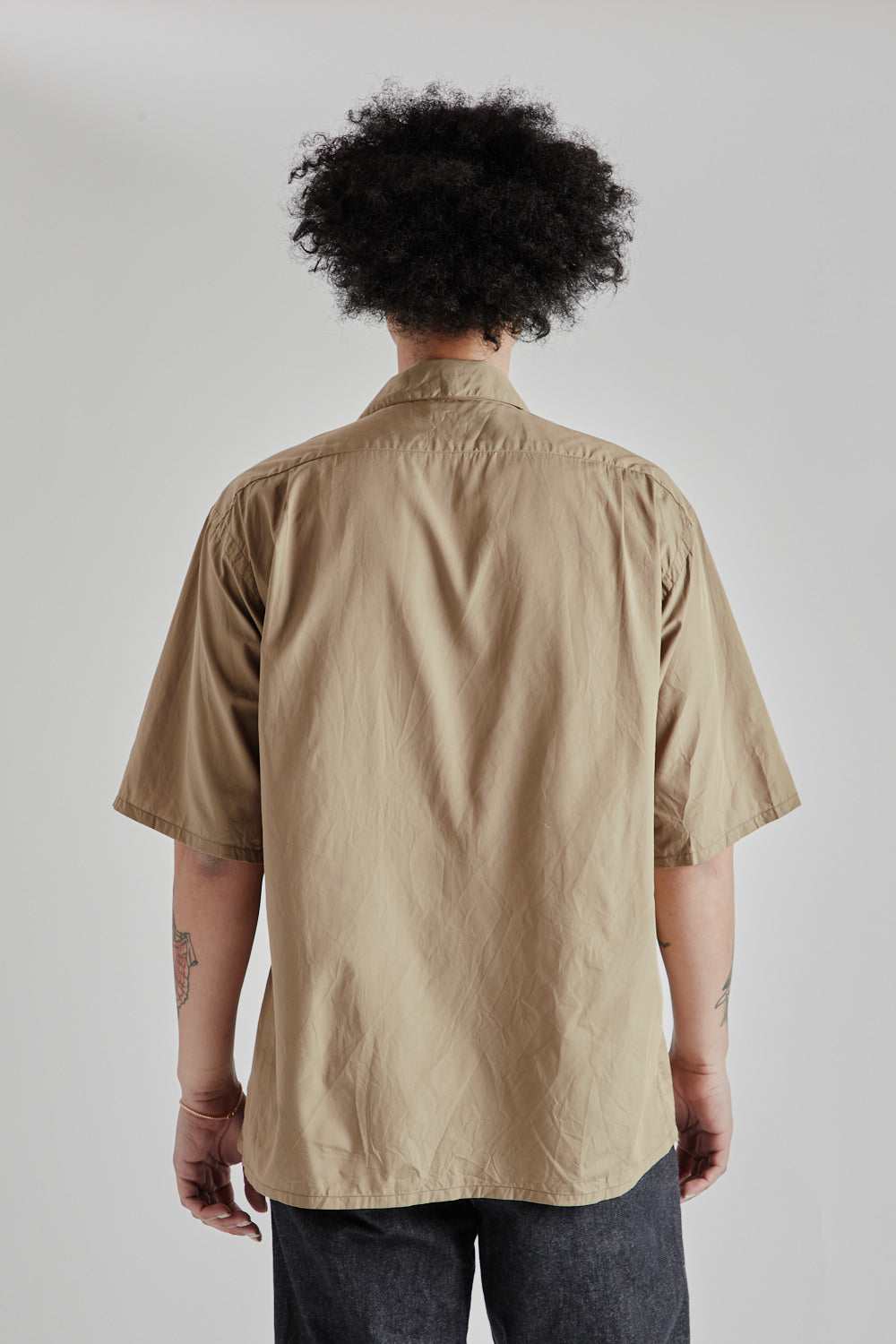 Blurhms Chambray Open Collar Shirt - Olive Beige | Wallace