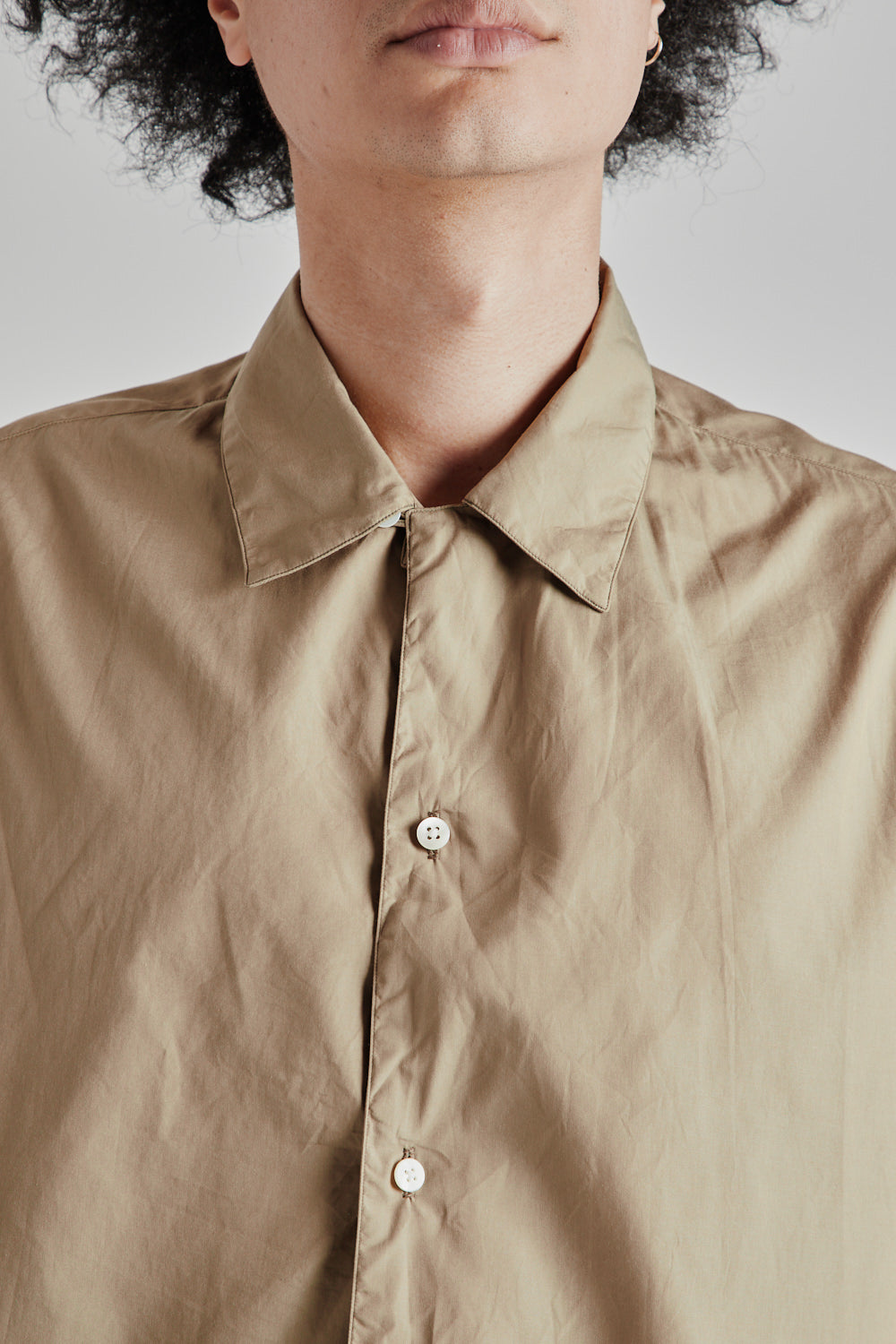 Blurhms Chambray Open Collar Shirt - Olive Beige | Wallace