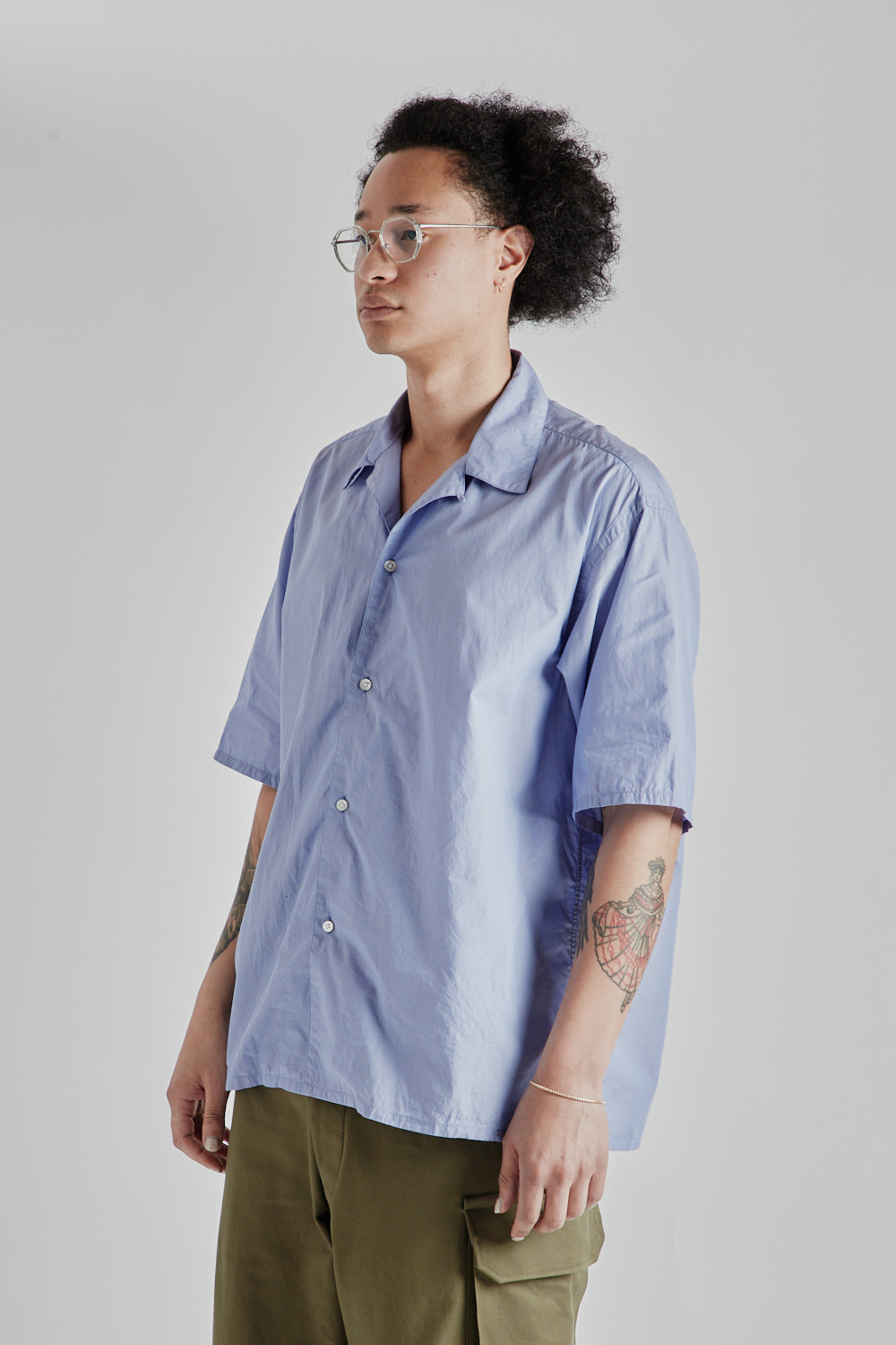 Chambray Open Collar Shirt - Saxe