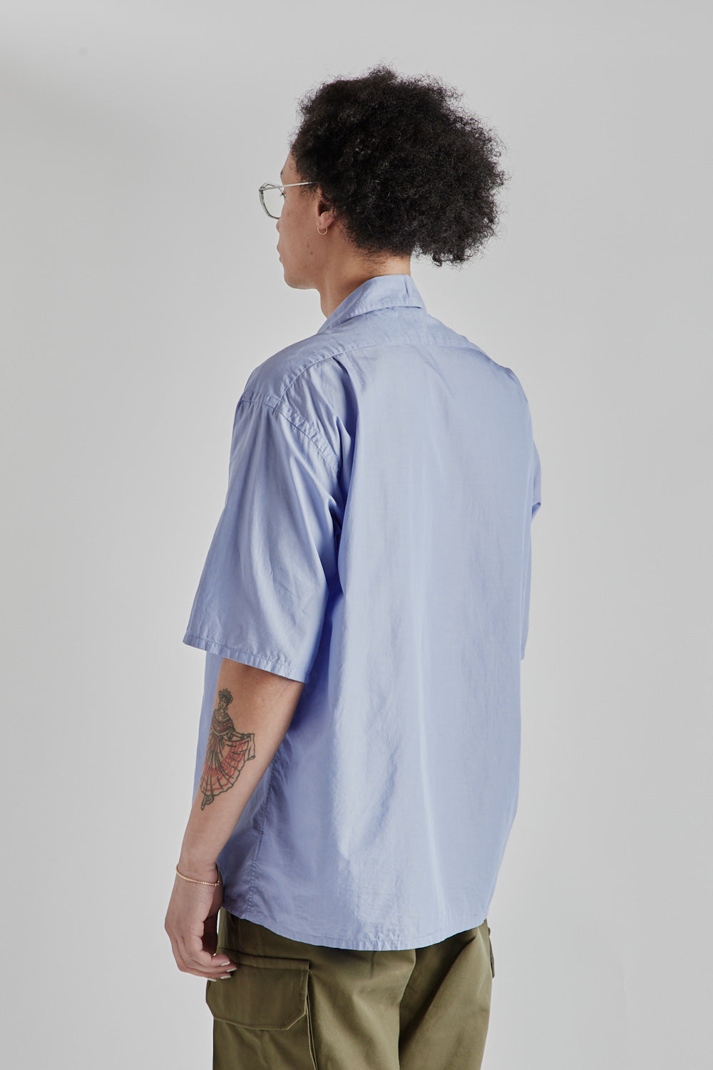 Chambray Open Collar Shirt - Saxe