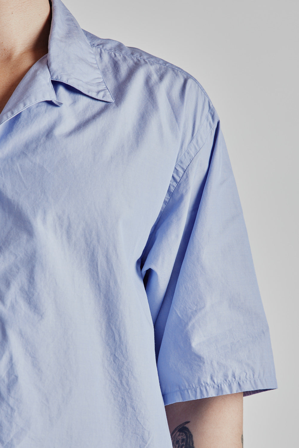 Chambray Open Collar Shirt - Saxe