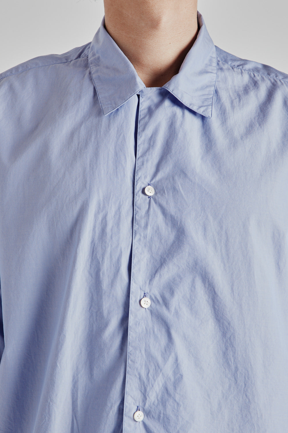 Chambray Open Collar Shirt - Saxe