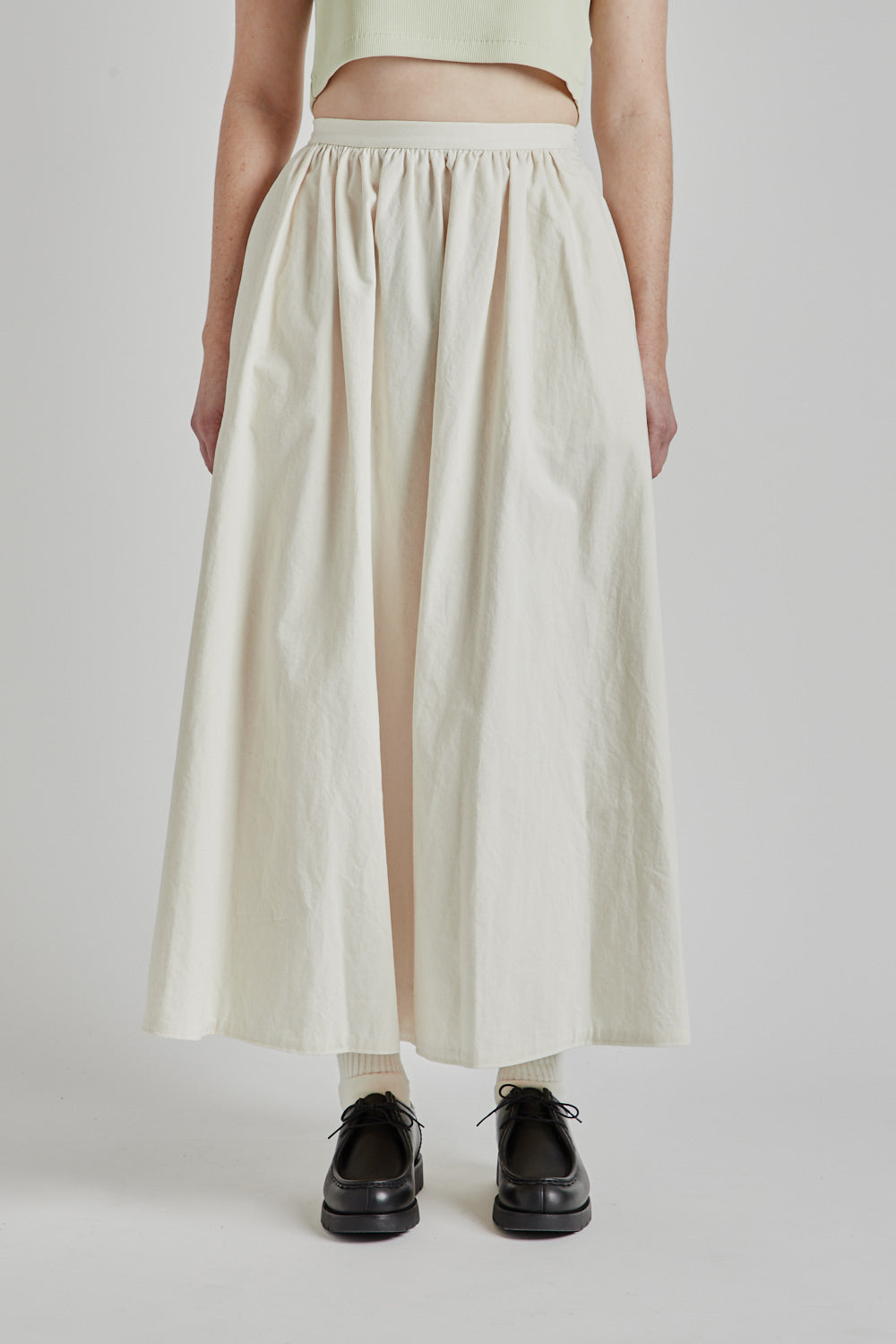 Light Oz Denim Gather Skirt - Ivory