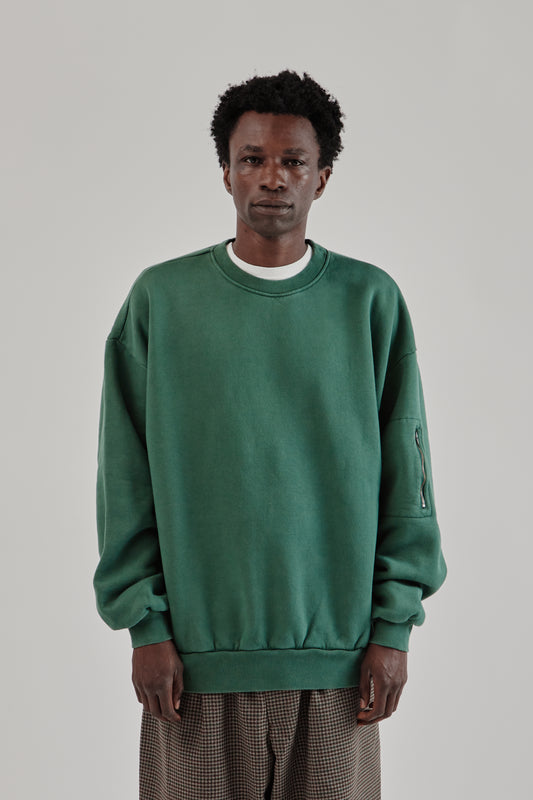 is-ness FW25 Pigment Dyed Crewneck Sweatshirt Green2