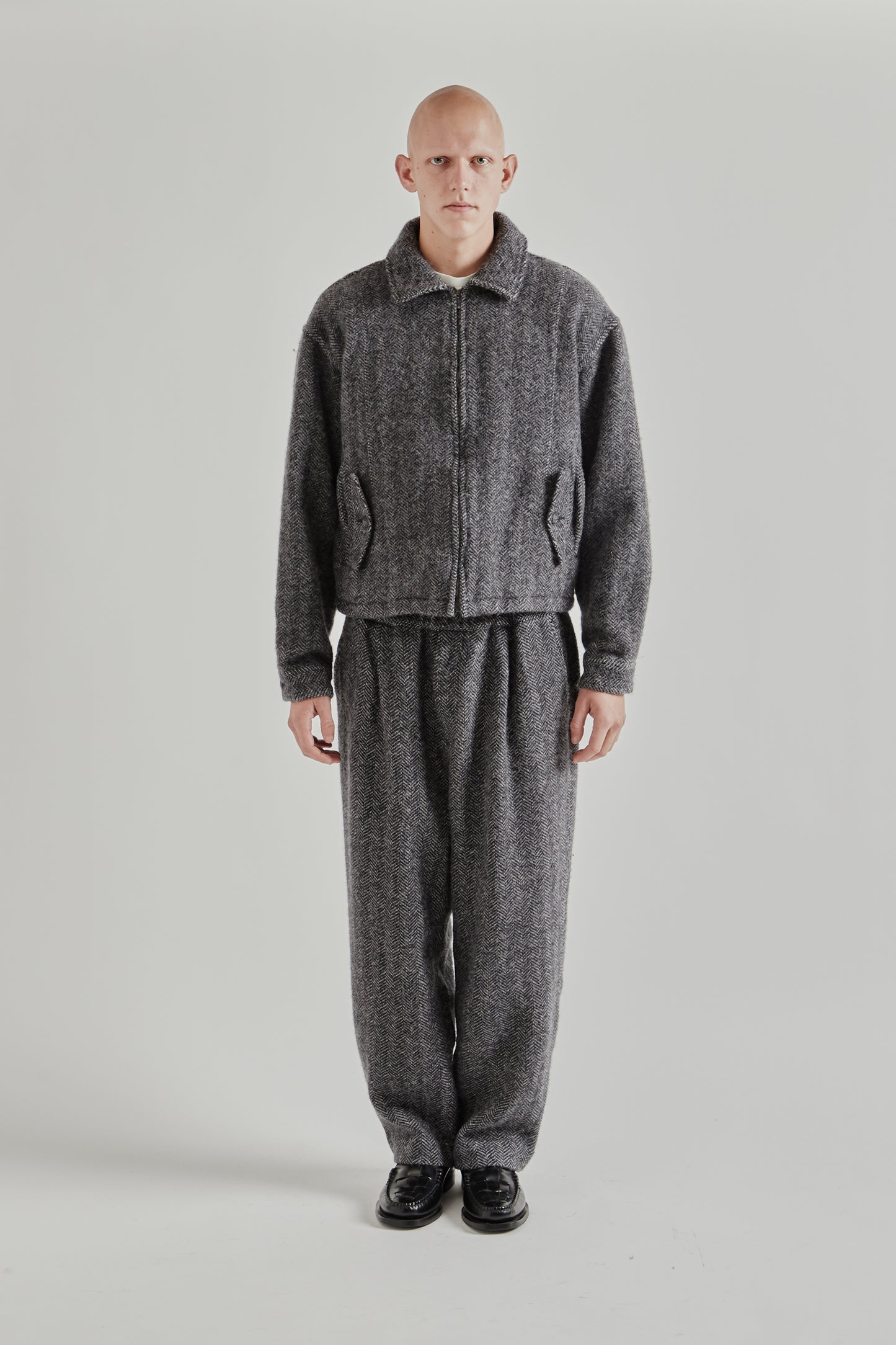 Wool Zip Blouson - Herringbone