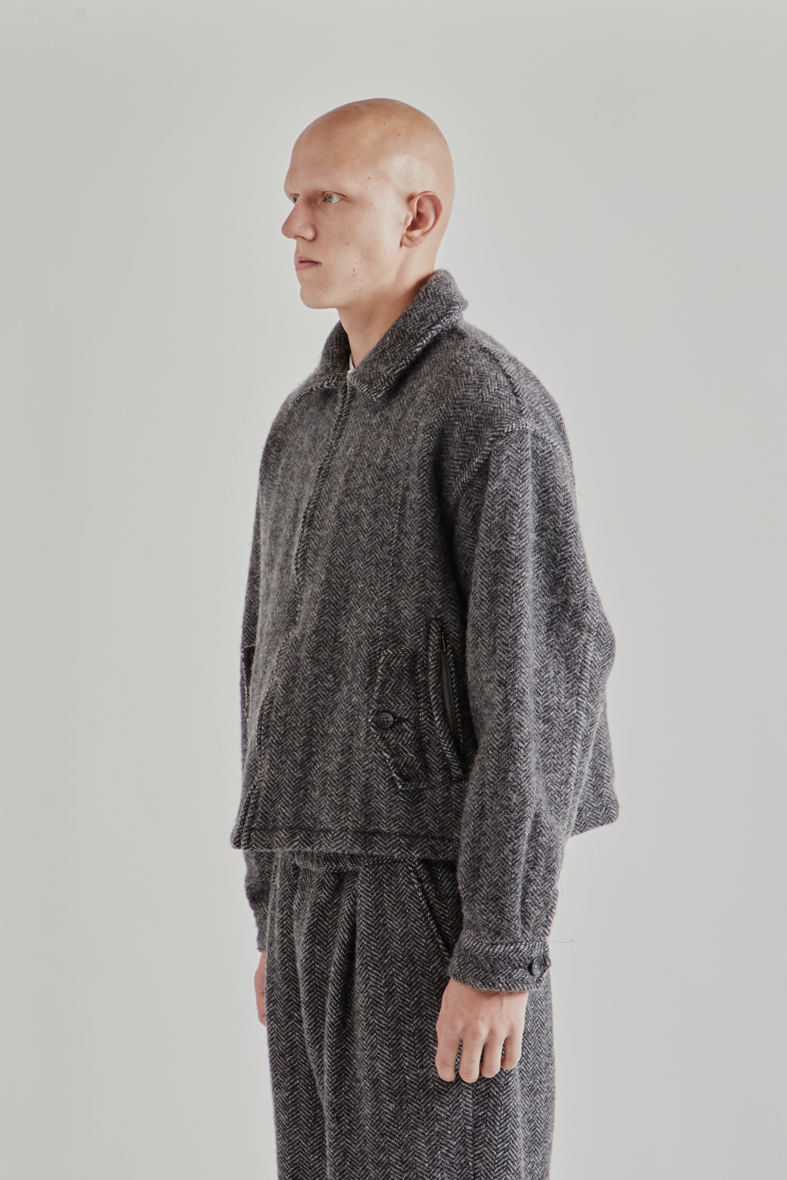 is-ness Wool Zip Blouson - Herringbone | Wallace Mercantile Shop