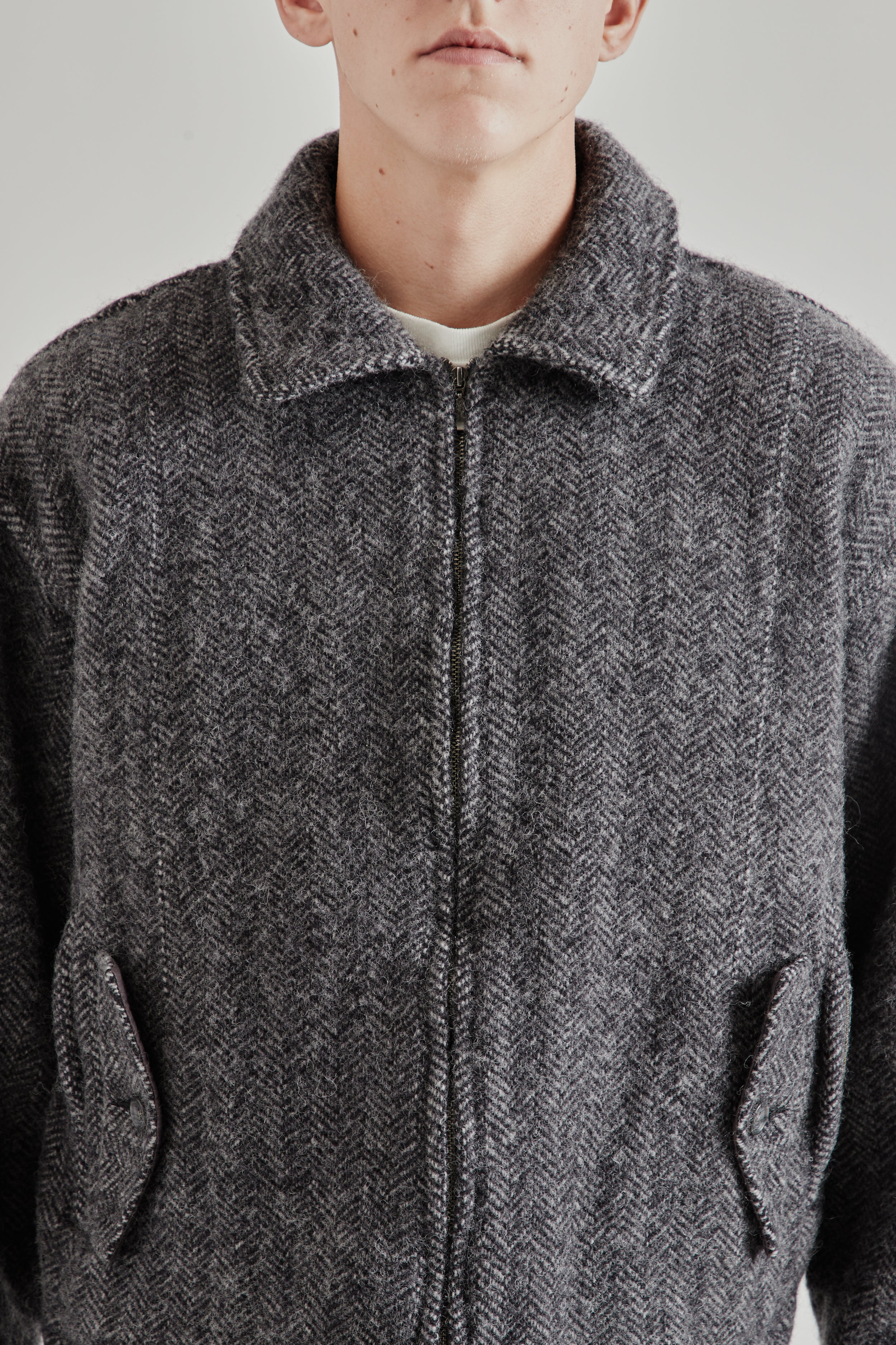 is-ness Wool Zip Blouson - Herringbone | Wallace Mercantile Shop