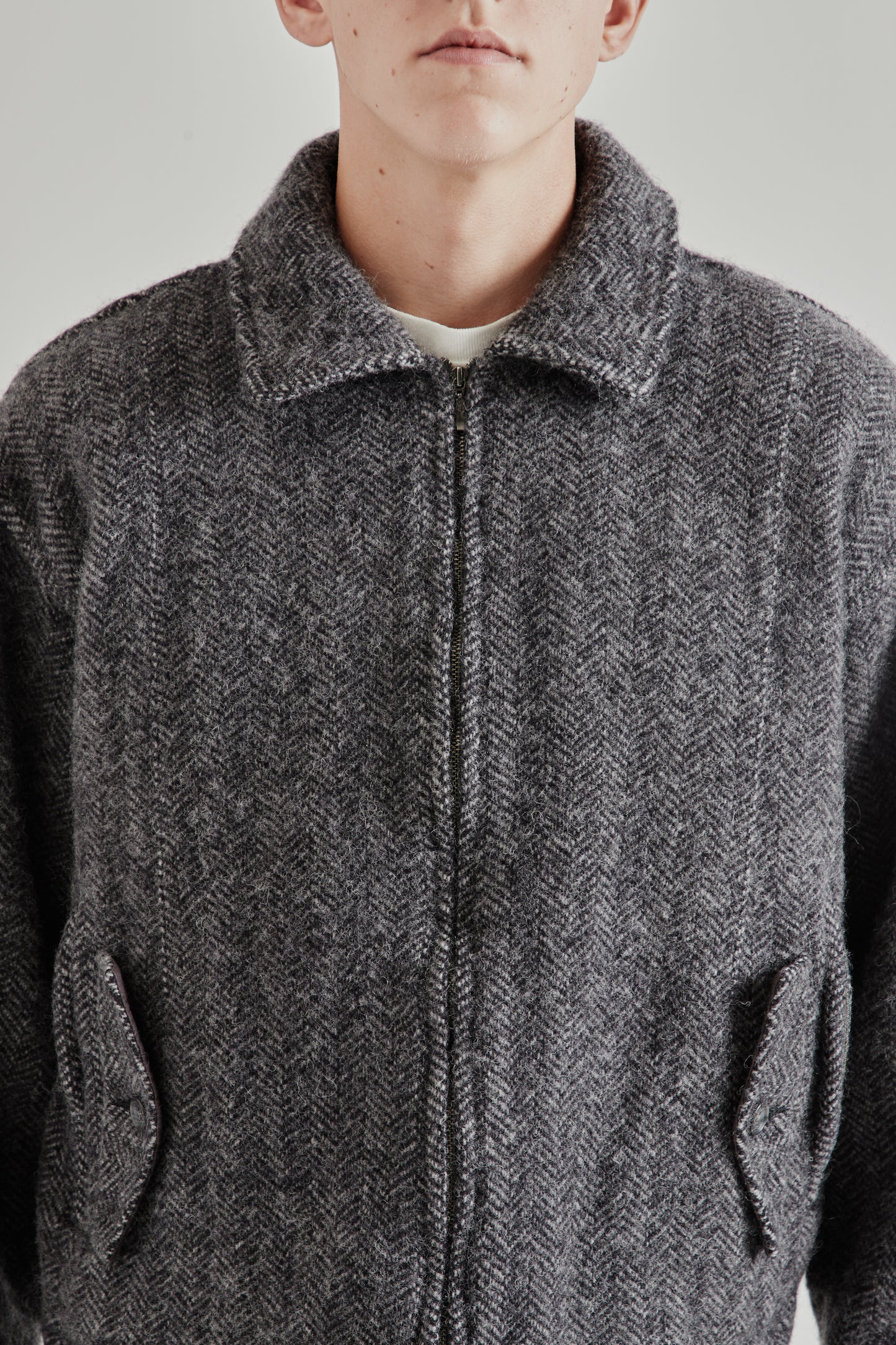 Wool Zip Blouson - Herringbone