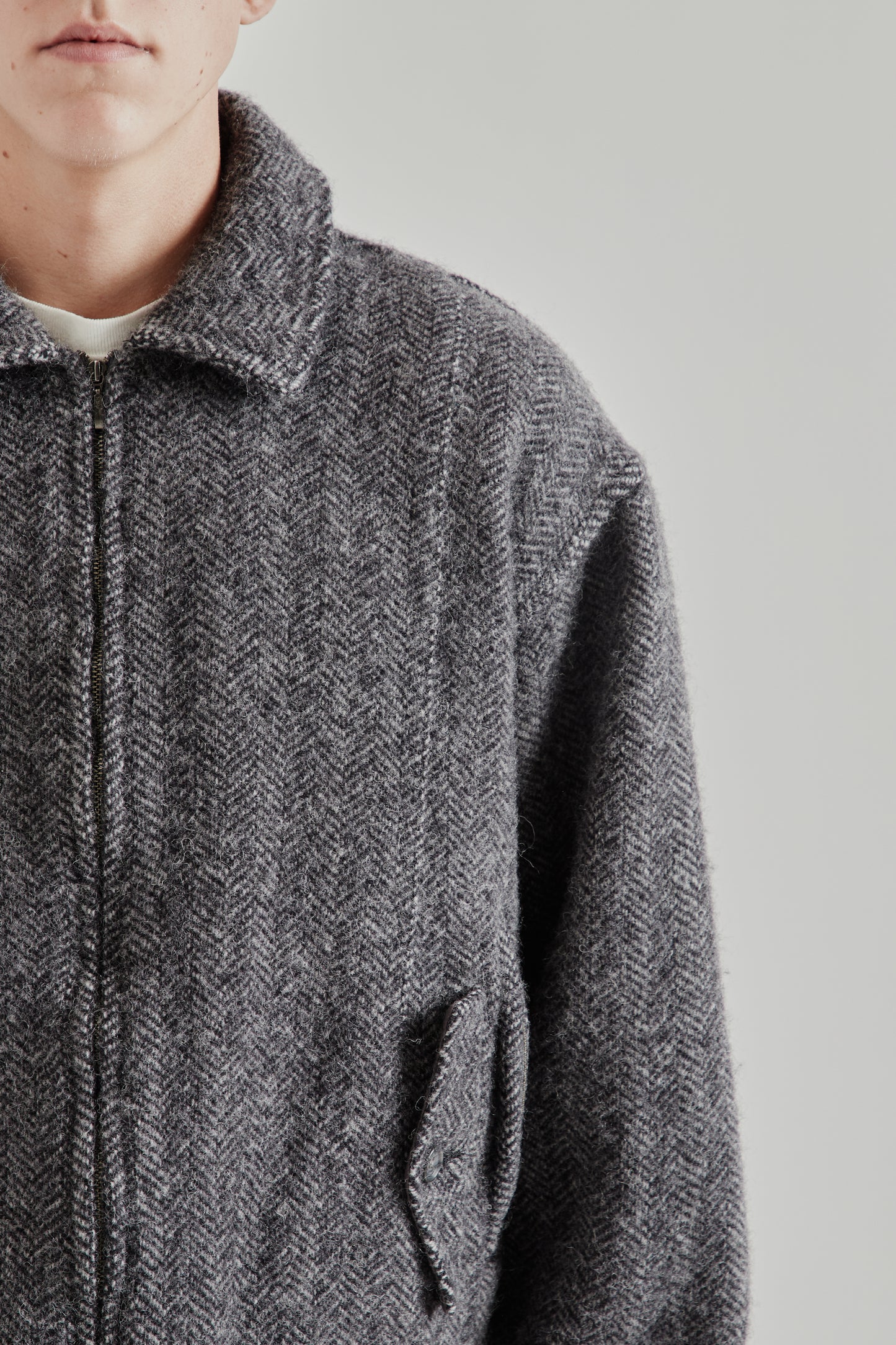 Wool Zip Blouson - Herringbone