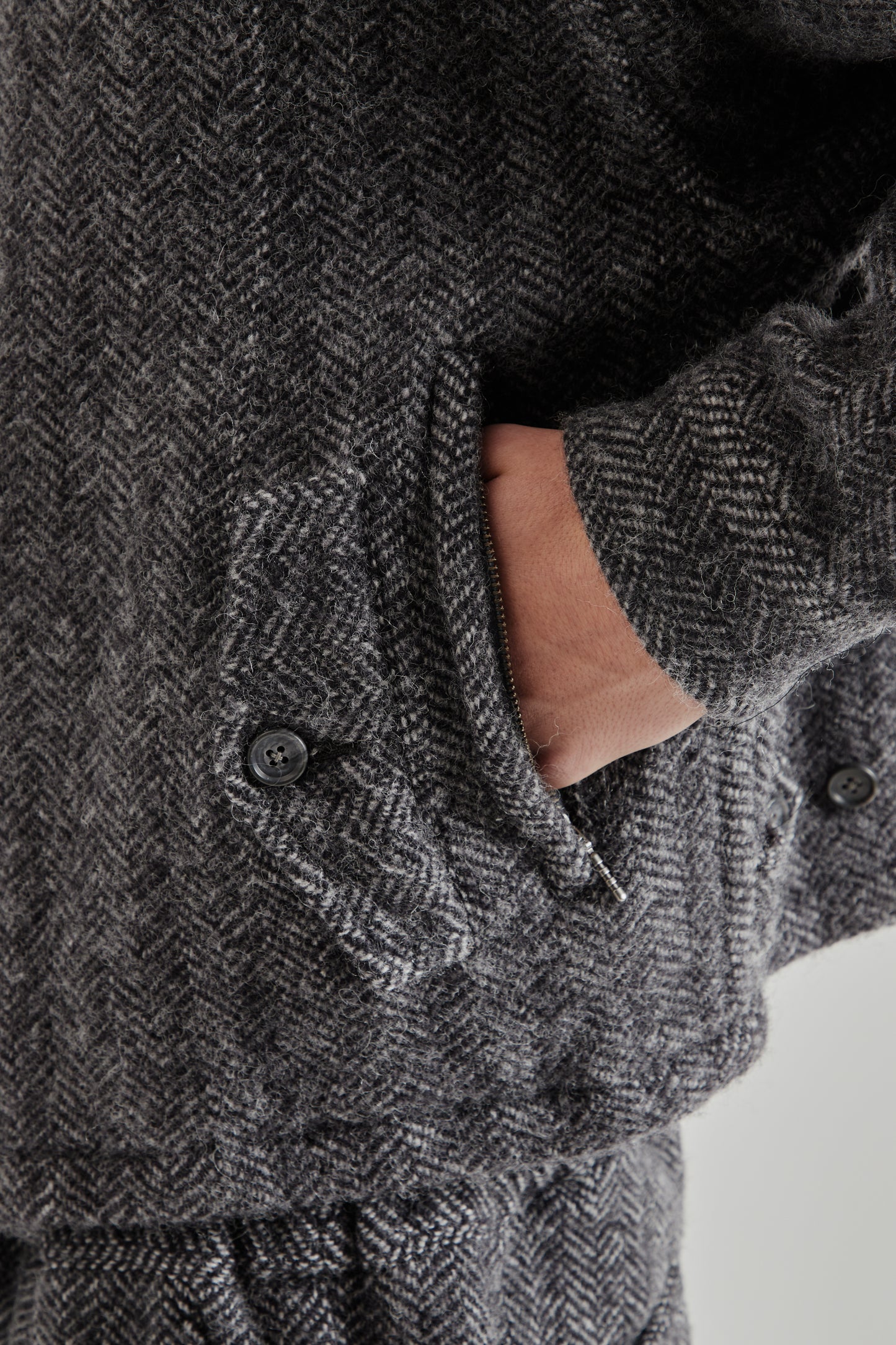 Wool Zip Blouson - Herringbone