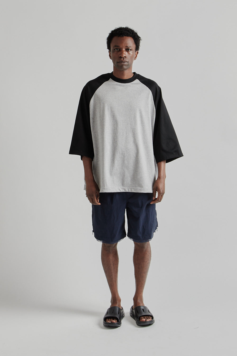 is-ness SS25 Balloon Raglan Sleeve T-Shirt Gray x Black 1