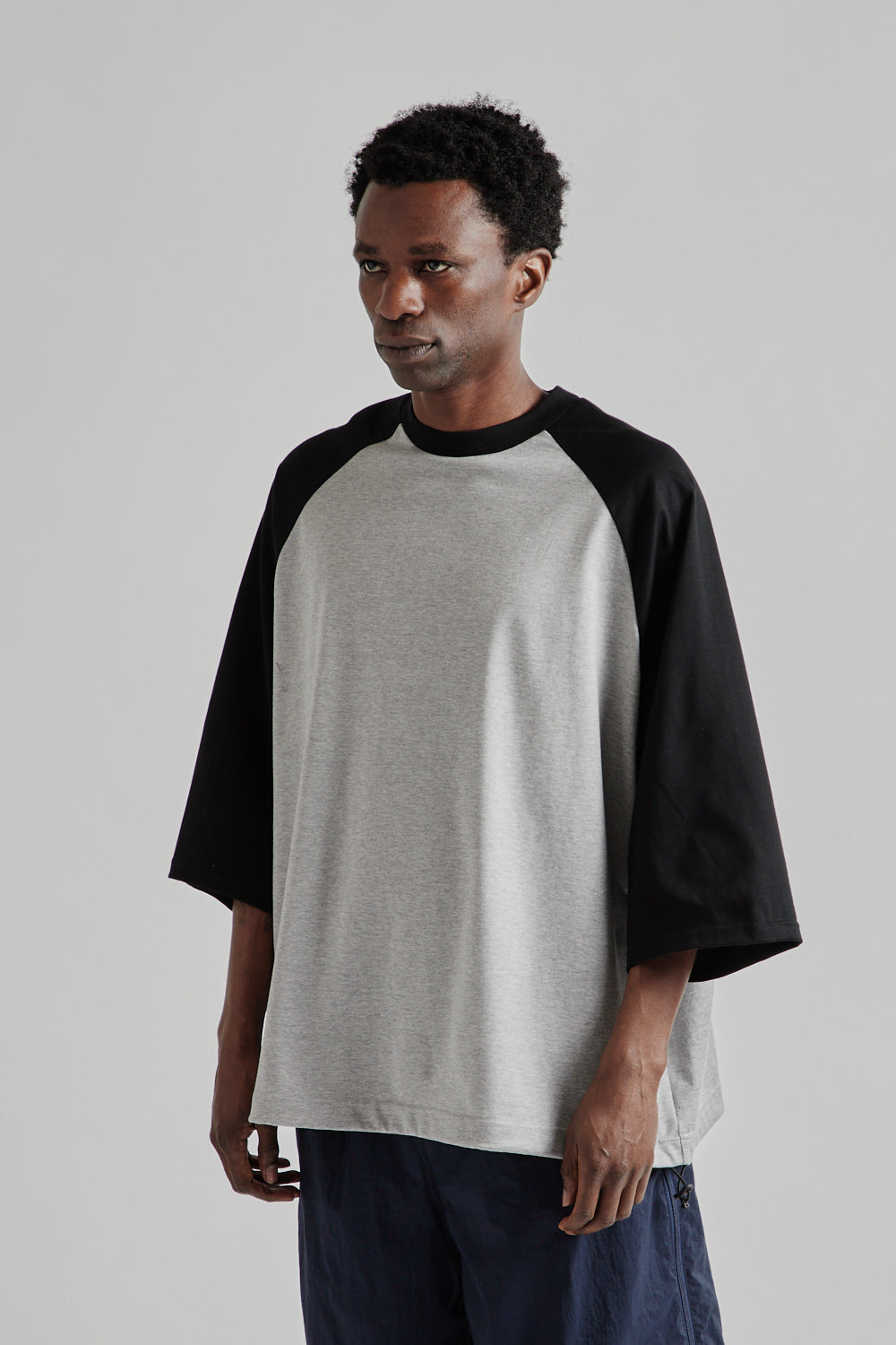 is-ness SS25 Balloon Raglan Sleeve T-Shirt Gray x Black 3