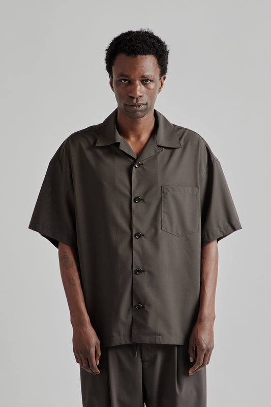 is-ness SS25 Open Collar Box Shirt Brown 2