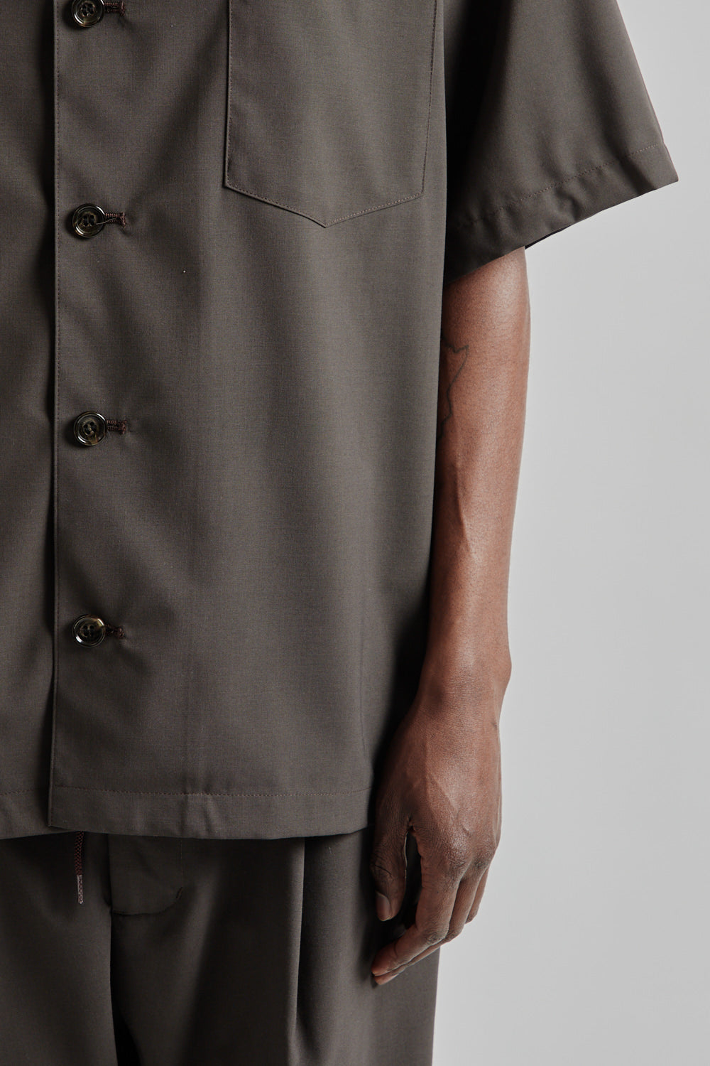 is-ness SS25 Open Collar Box Shirt Brown 8