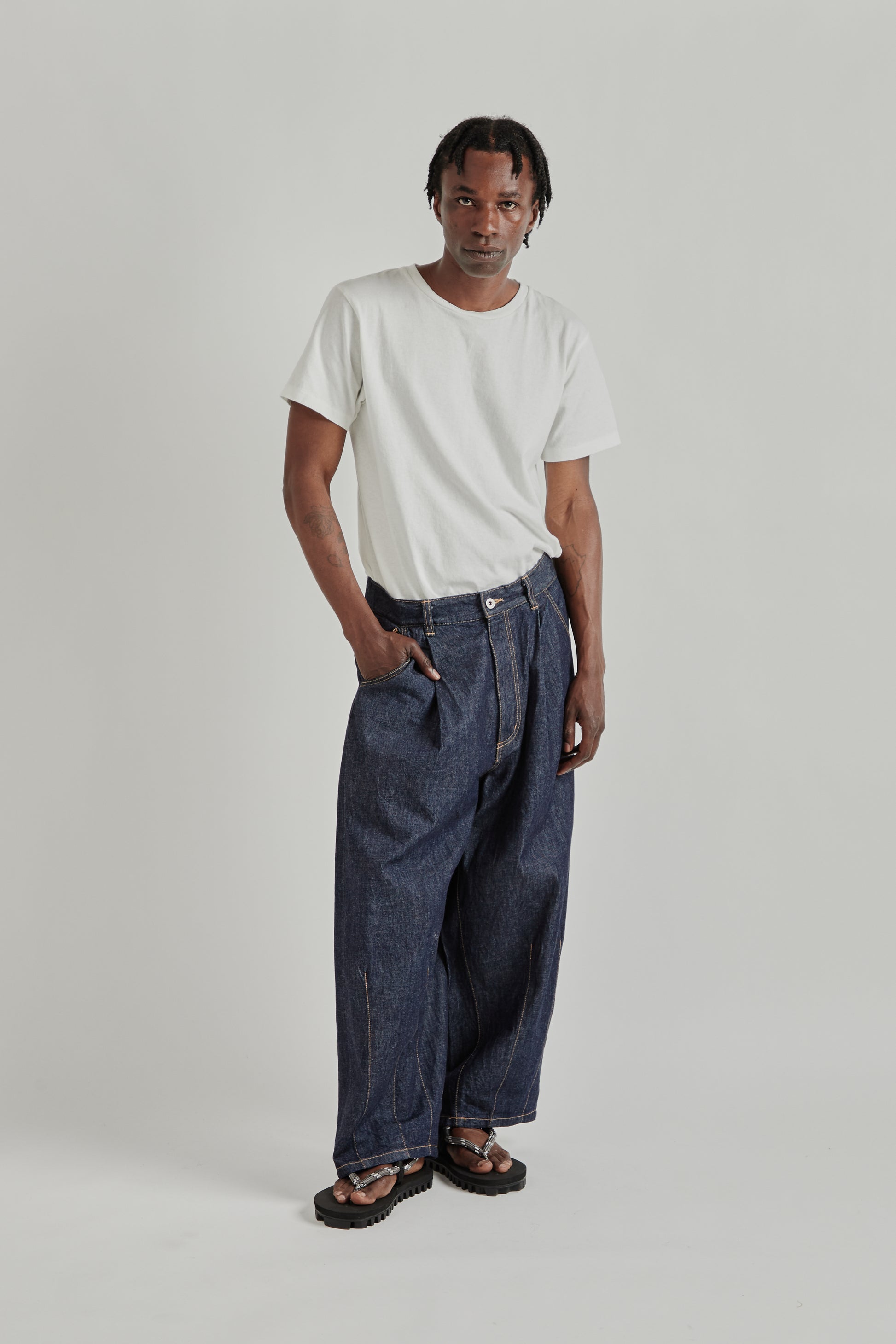 is-ness SS26 5-Pocket Balloon Pants Indigo One Wash1037
