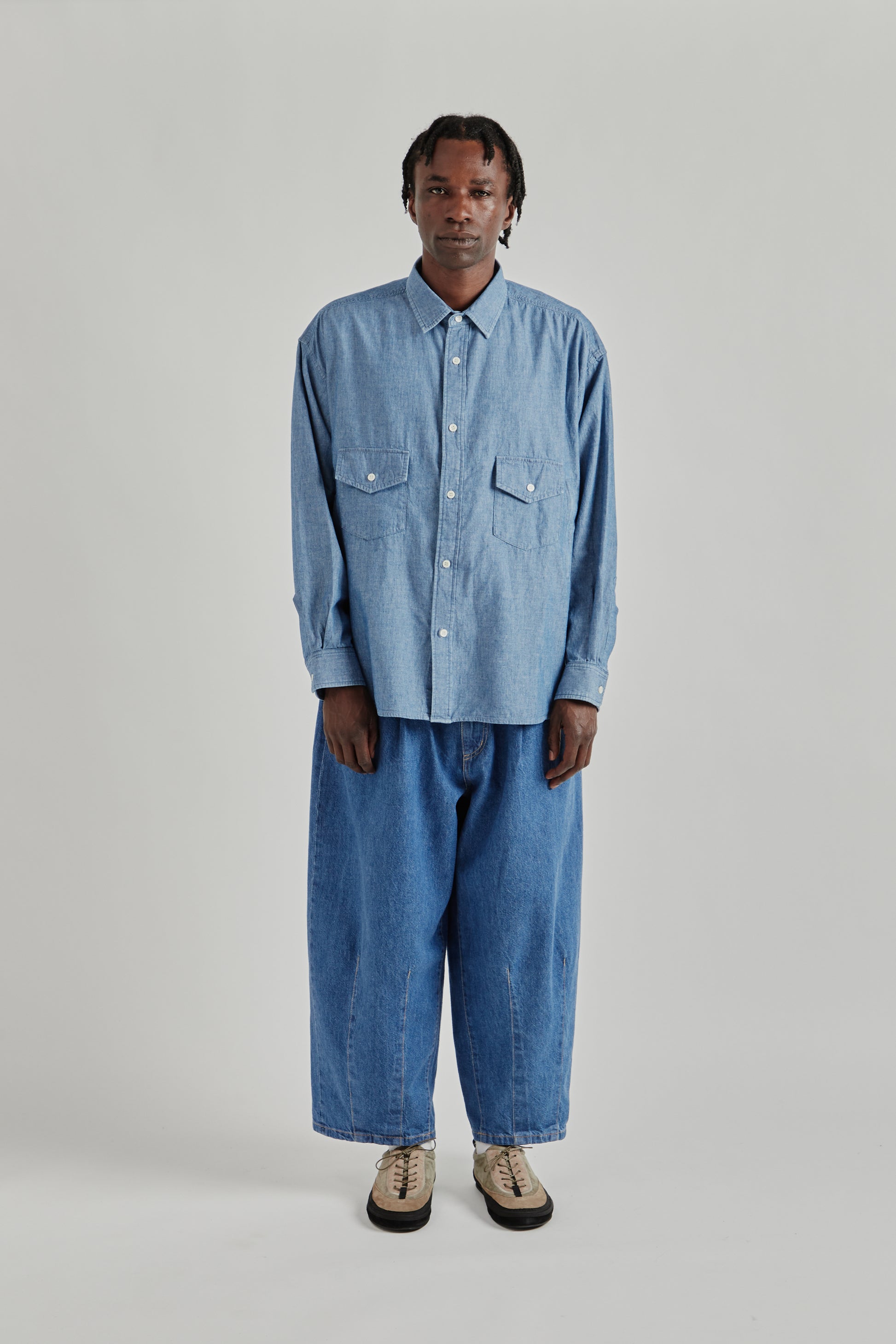 is-ness SS26 Chambray Shirt Blue0989