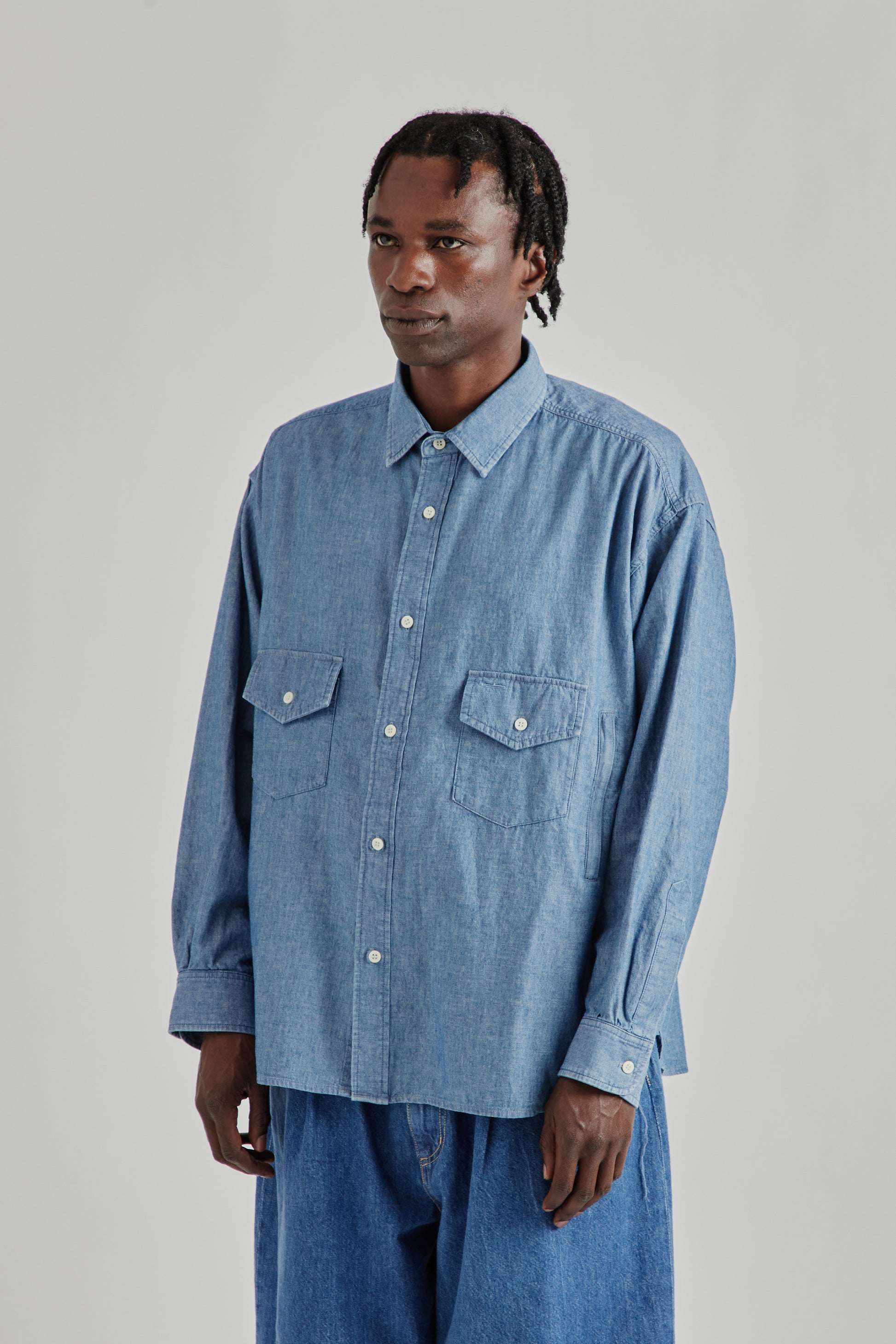is-ness SS26 Chambray Shirt Blue0995