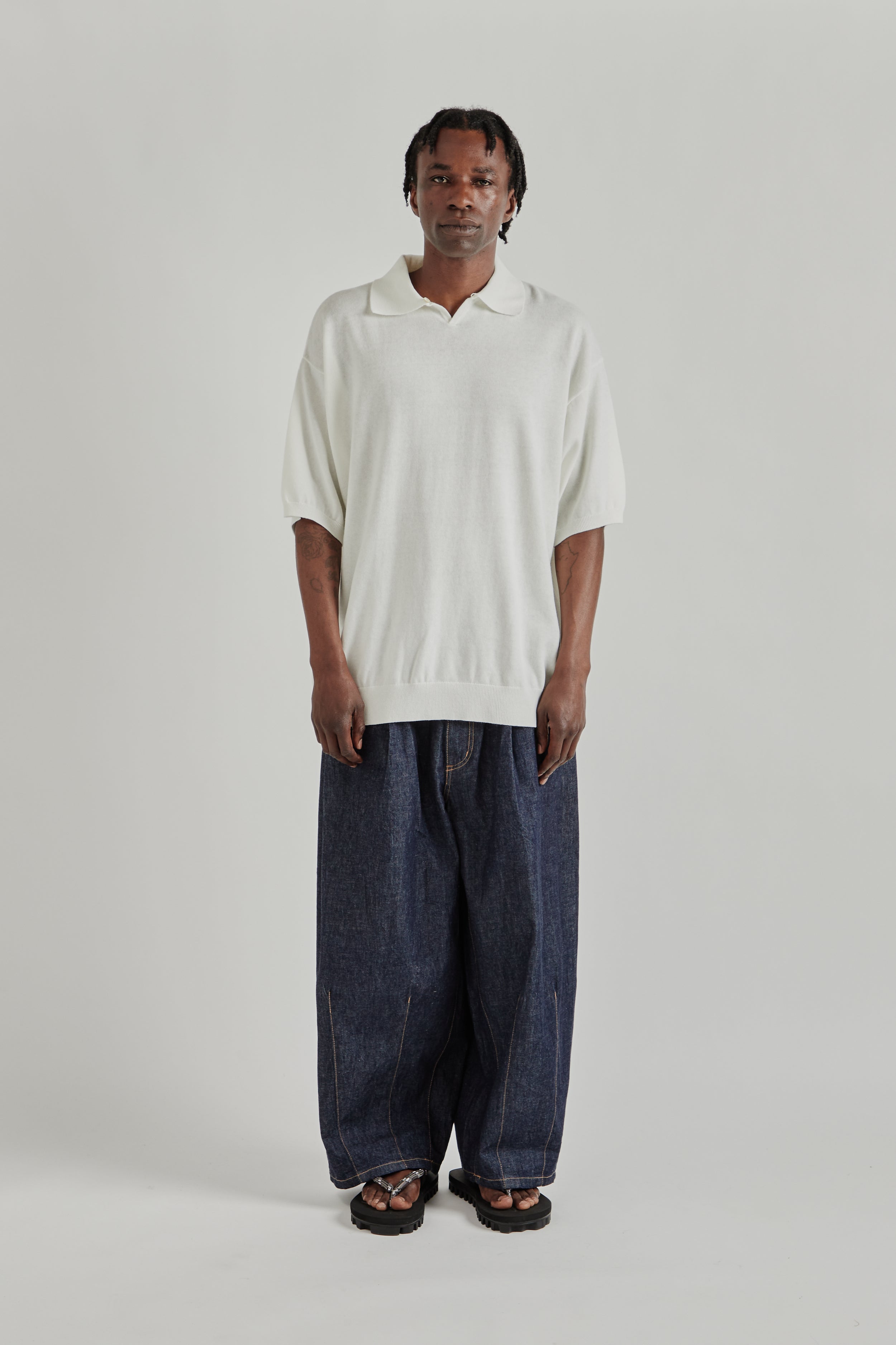 is-ness Knitted Polo Shirt - White | Wallace Mercantile Shop