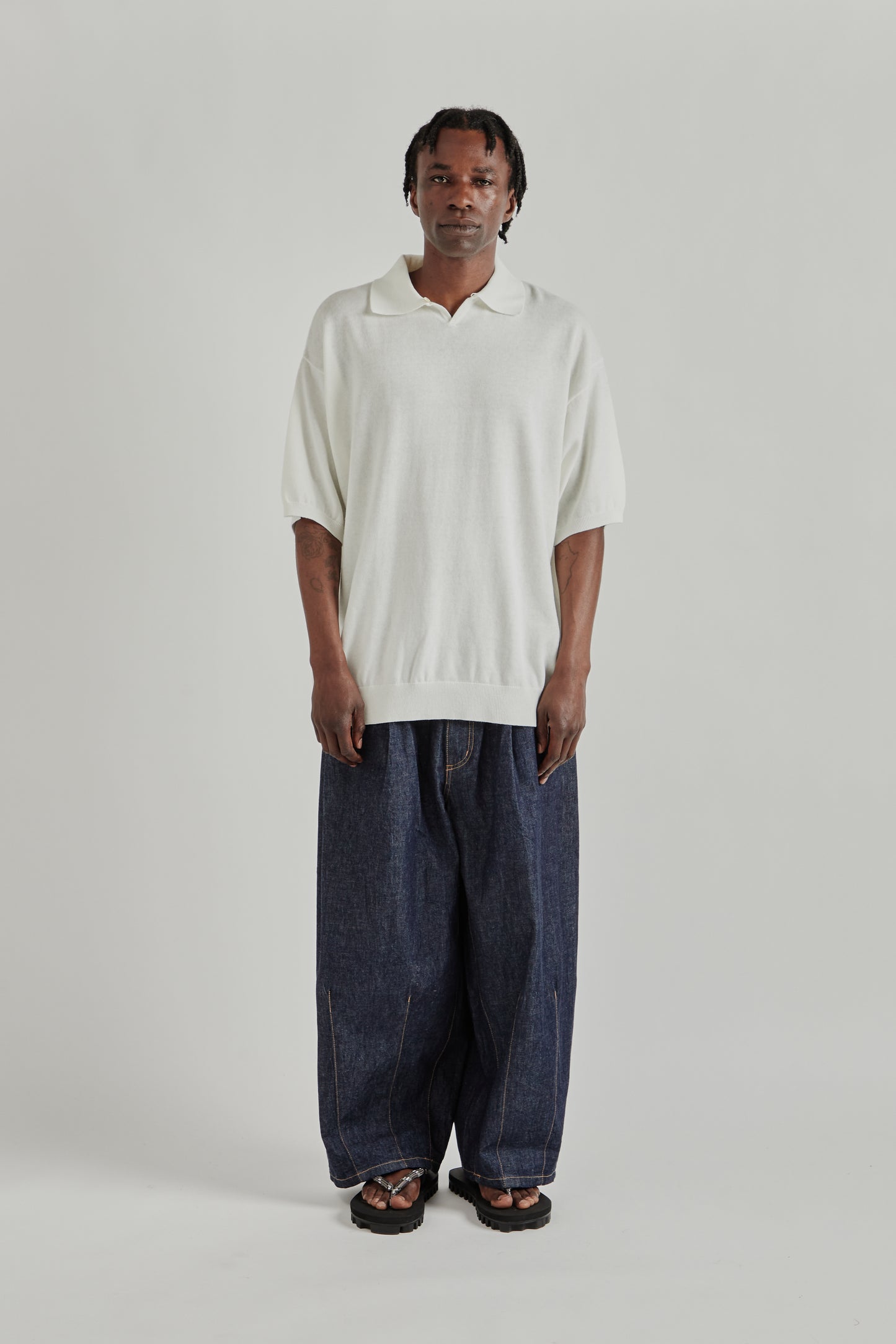 is-ness SS26 Knitted Polo Shirt White1049