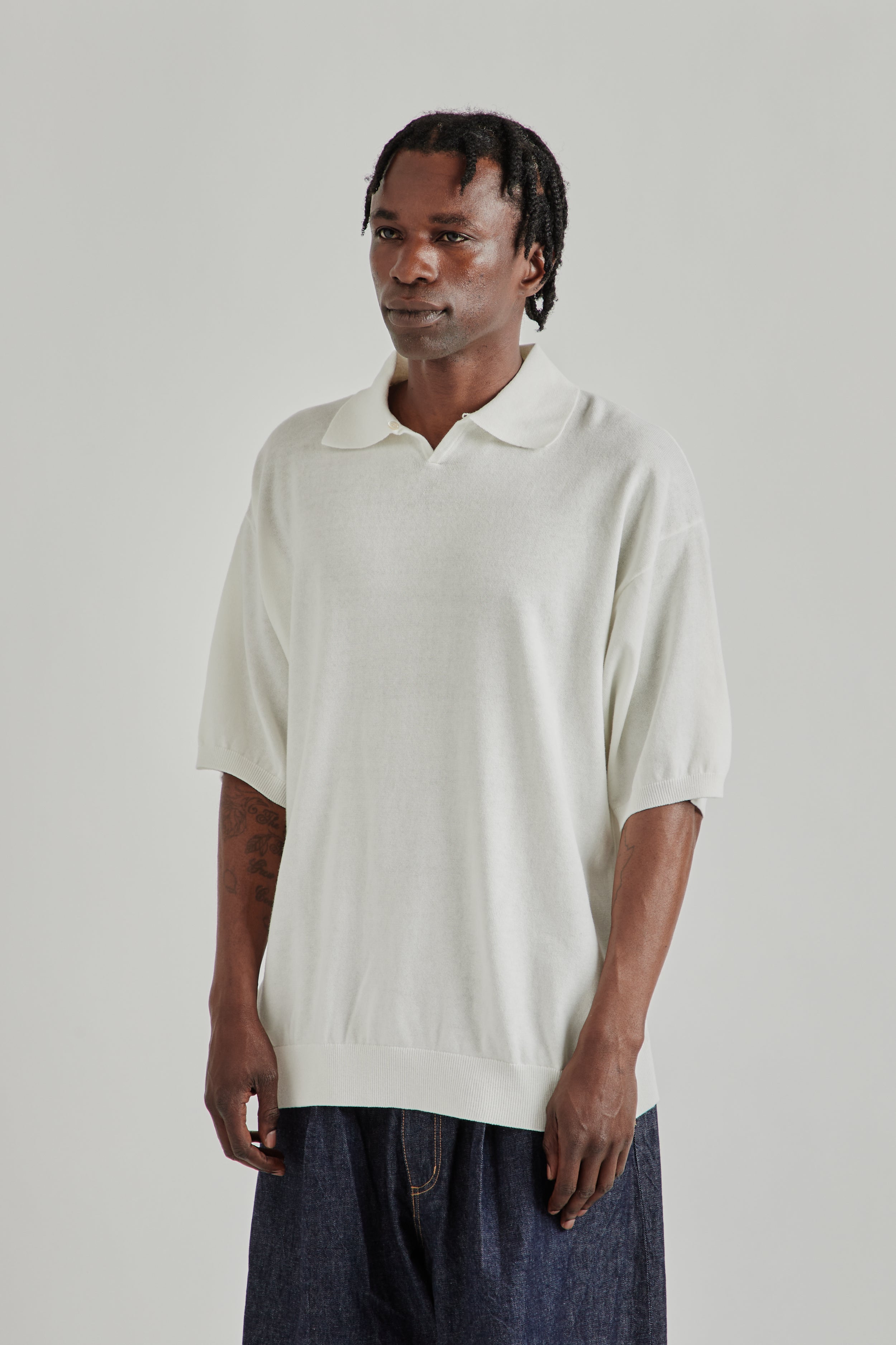 is-ness Knitted Polo Shirt - White | Wallace Mercantile Shop