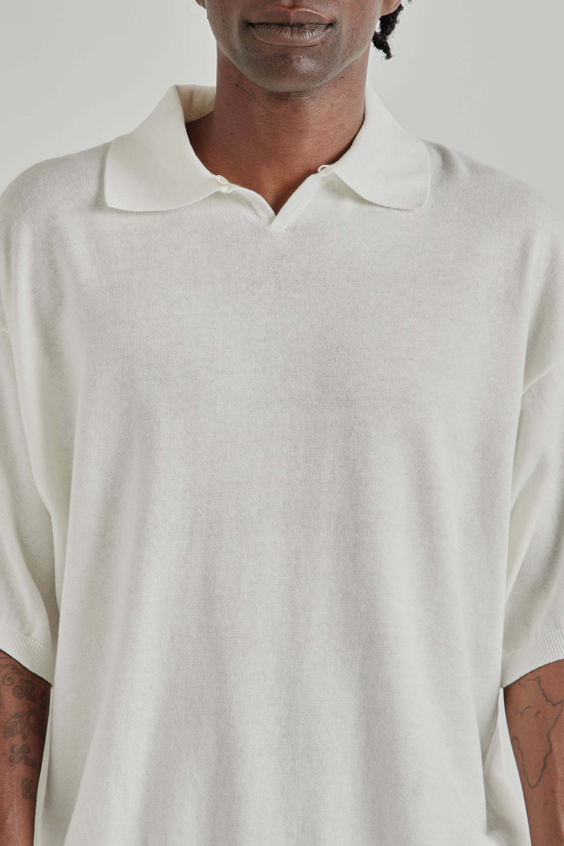 is-ness SS26 Knitted Polo Shirt White1063