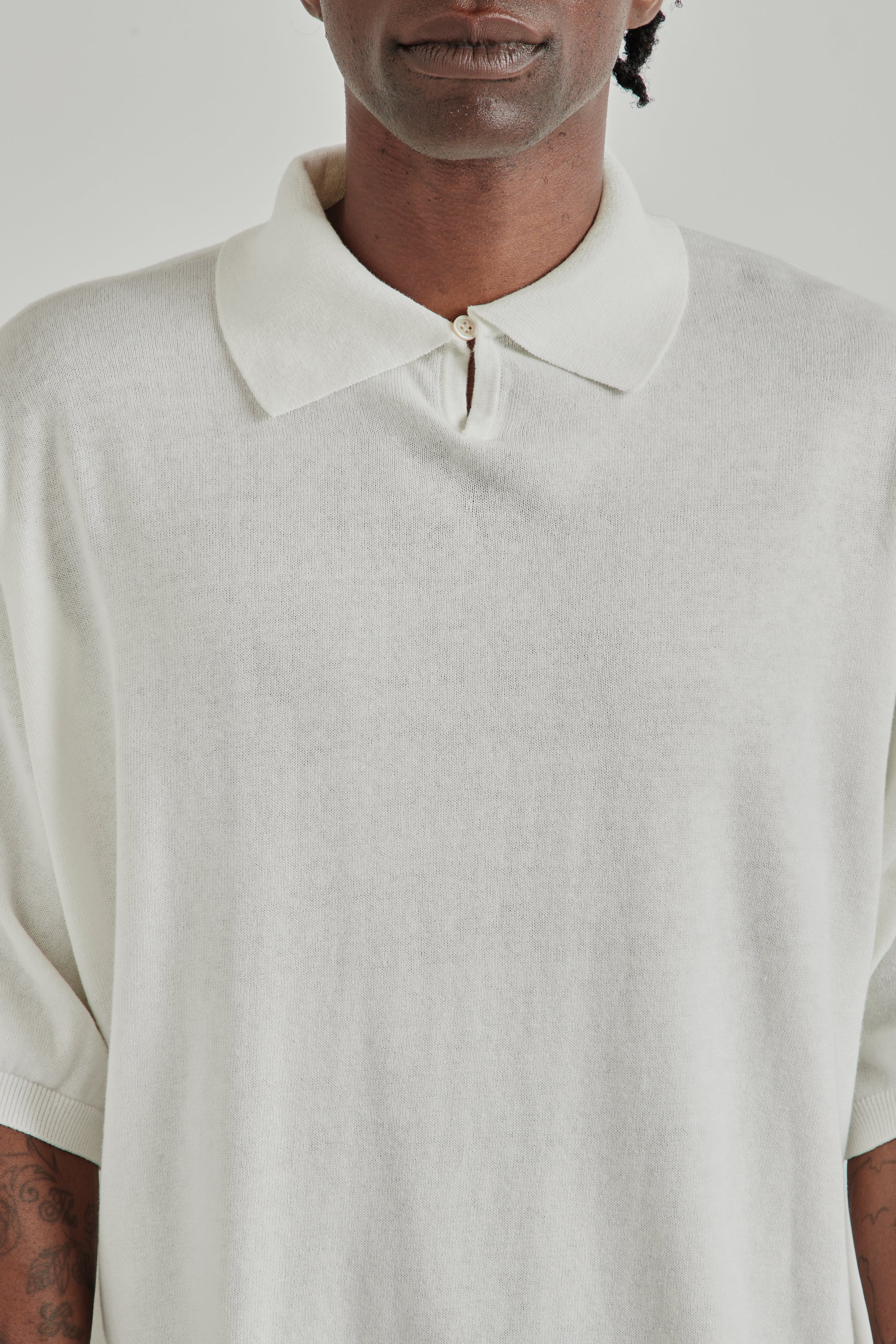 is-ness SS26 Knitted Polo Shirt White1067