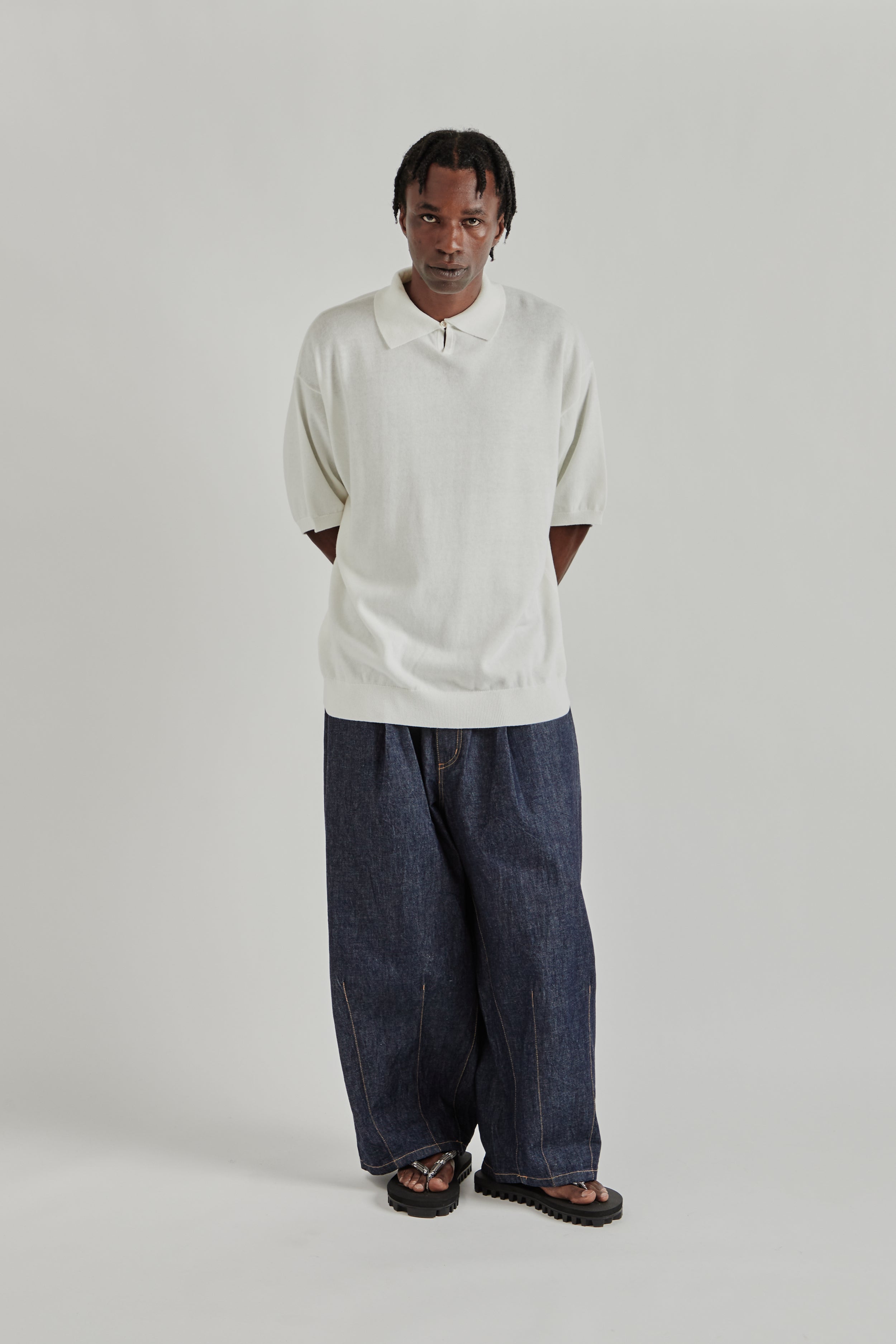 is-ness Knitted Polo Shirt - White | Wallace Mercantile Shop
