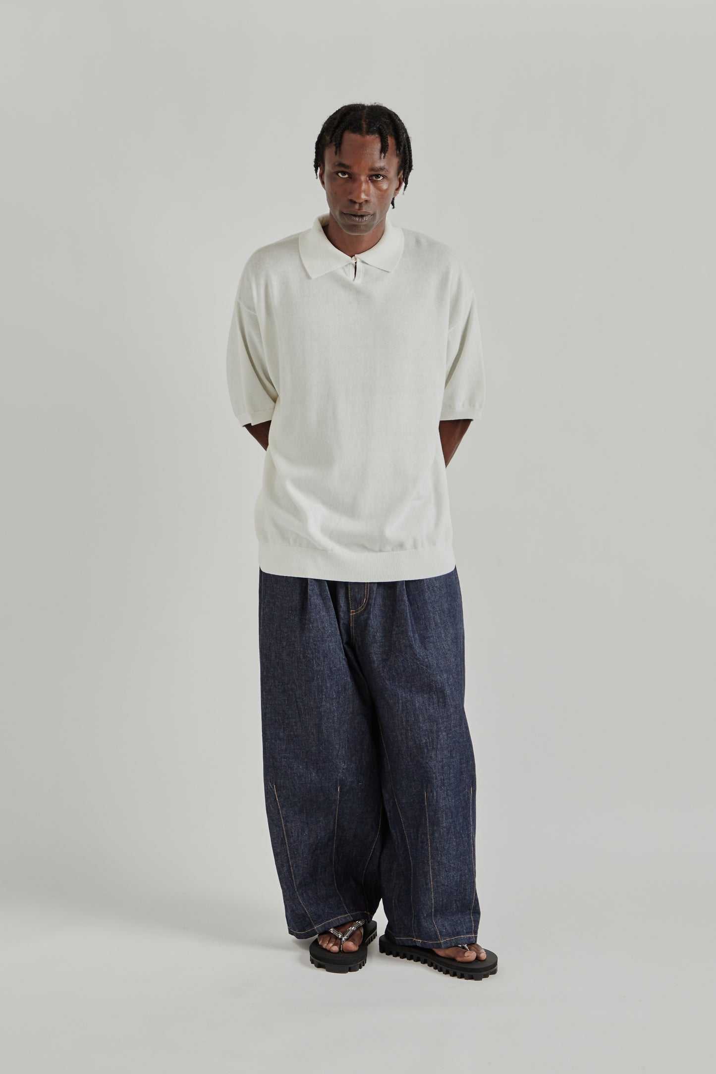 is-ness SS26 Knitted Polo Shirt White1069