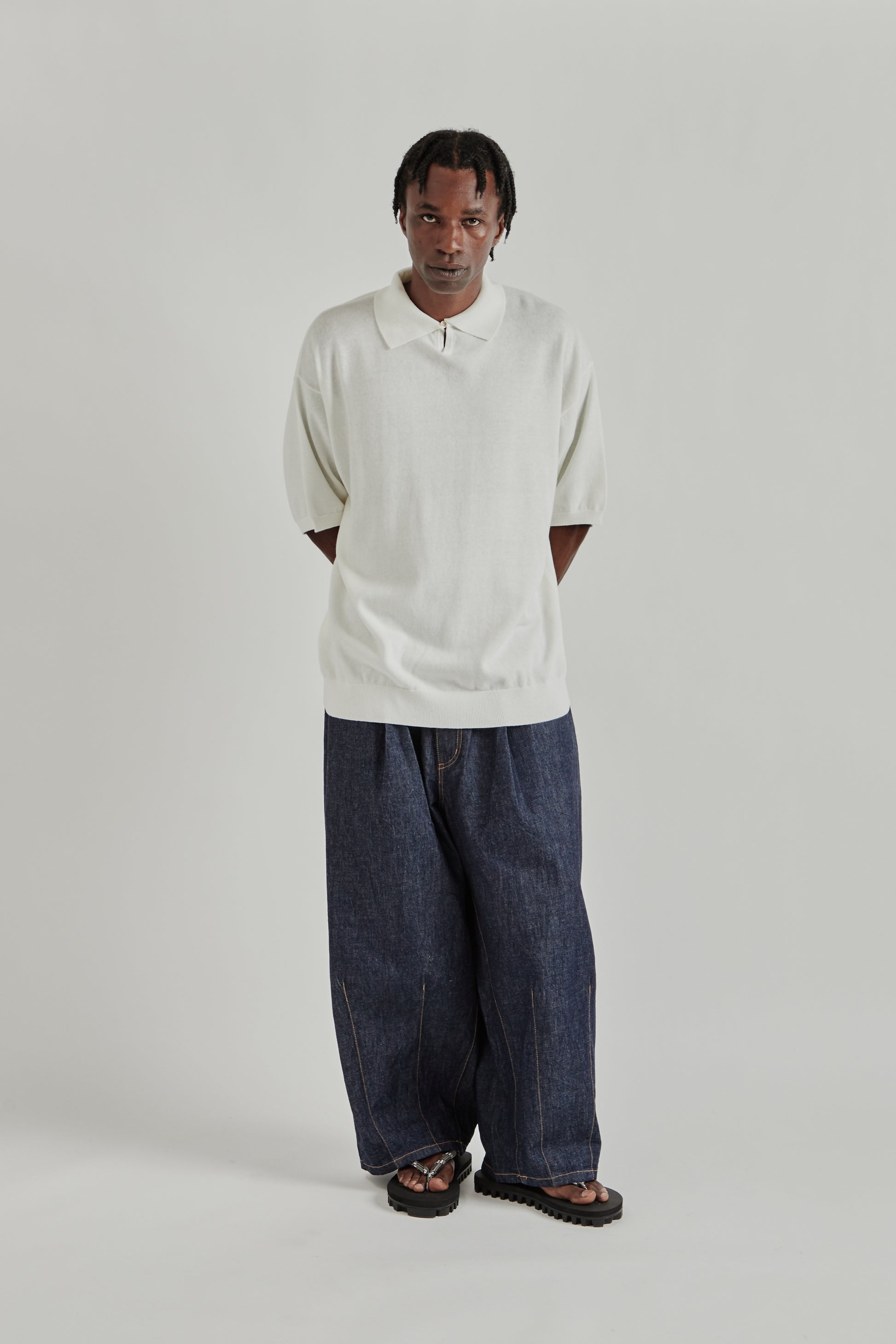 is-ness SS26 Knitted Polo Shirt White1069