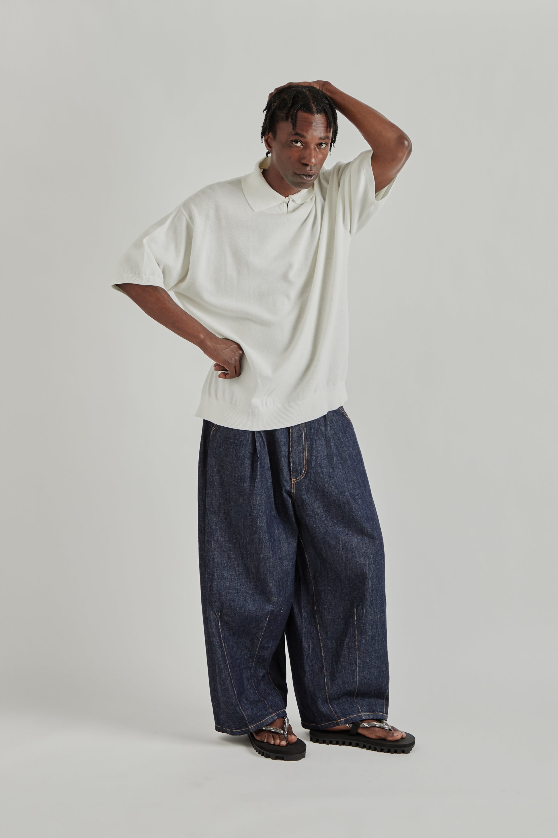 is-ness SS26 Knitted Polo Shirt White1074