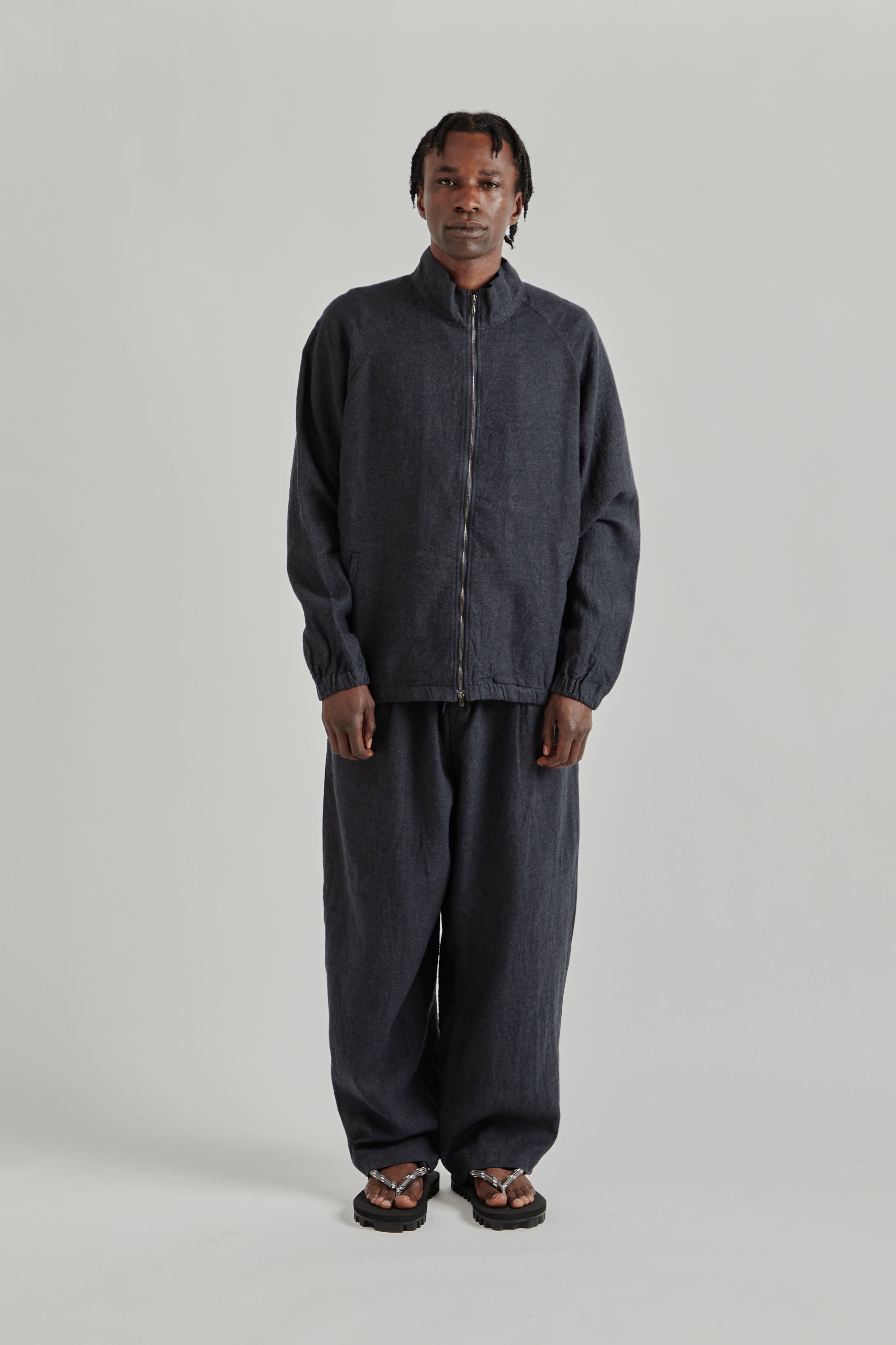 is-ness Linen Track Jacket - Navy | Wallace Mercantile Shop