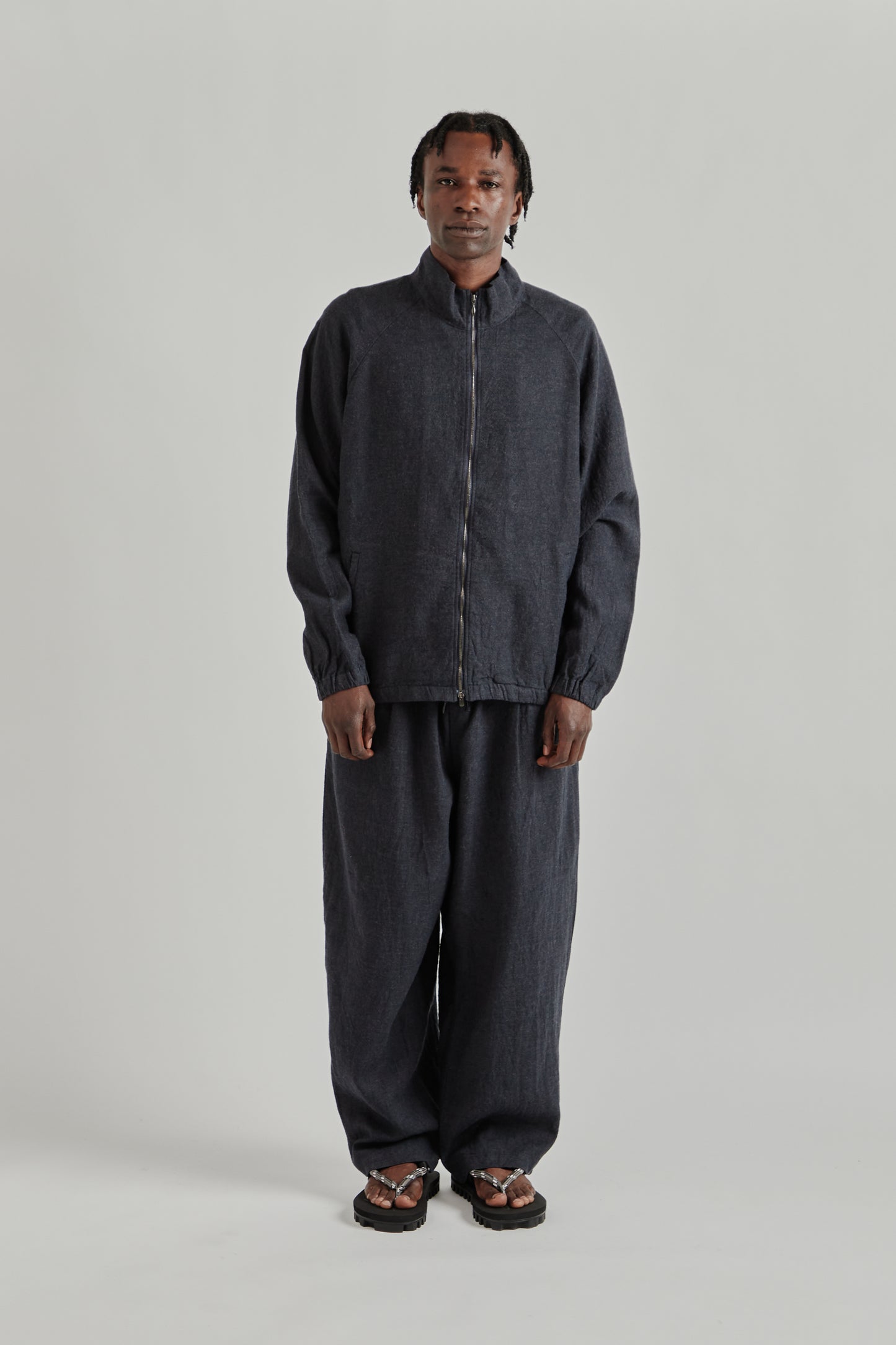 is-ness SS26 Linen Track Jacket Navy1114