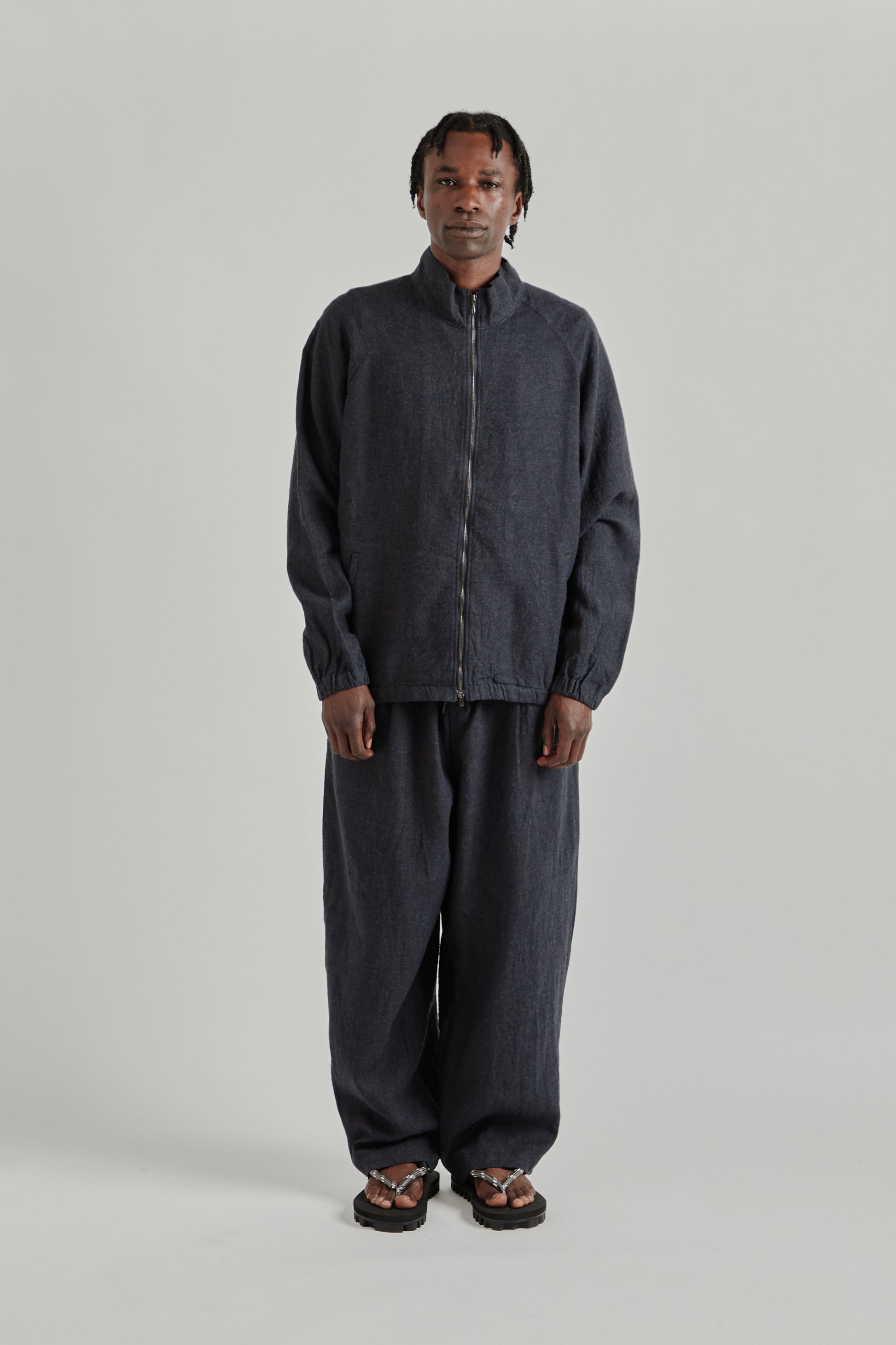 is-ness SS26 Linen Track Jacket Navy1114