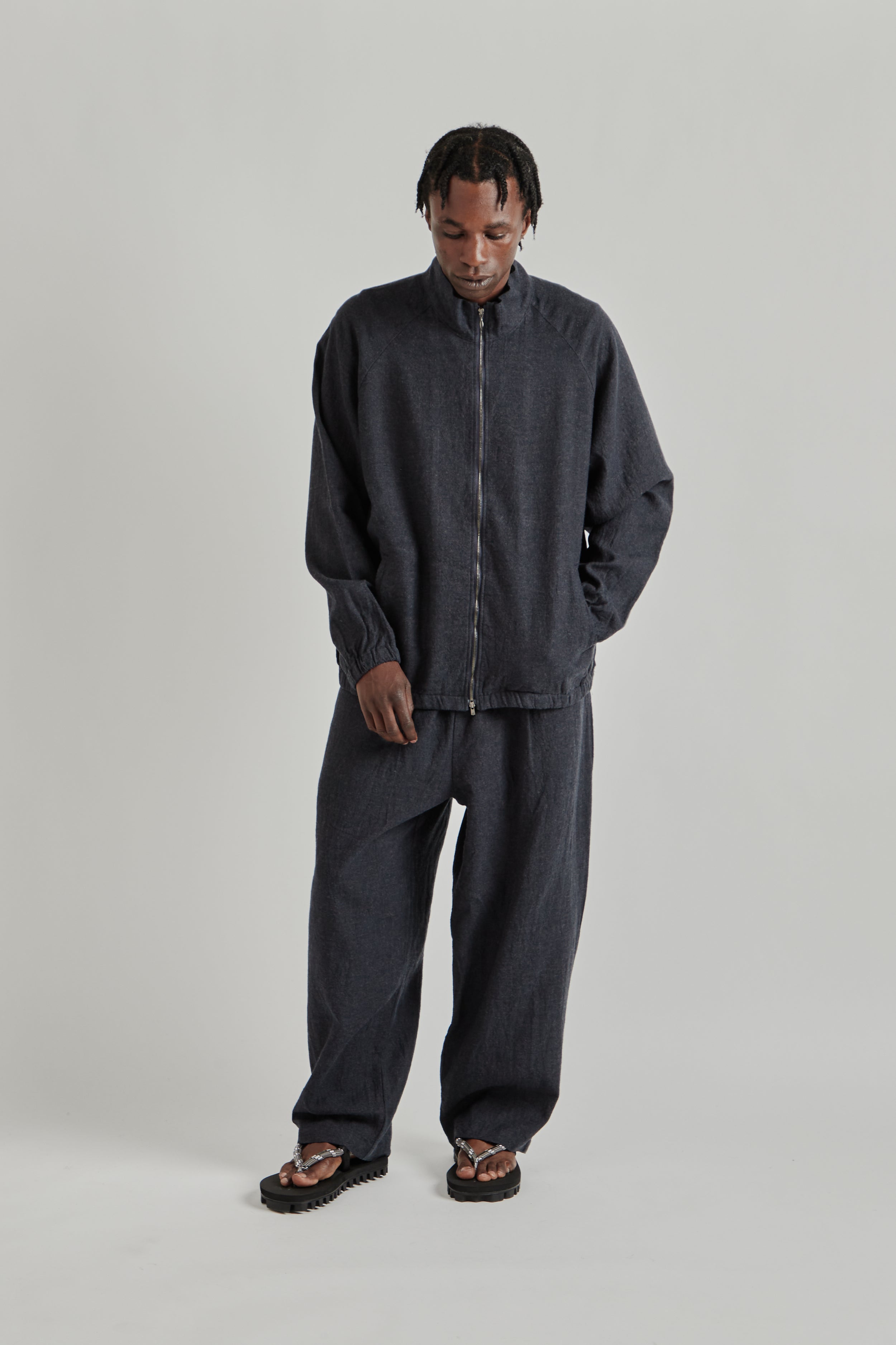 is-ness Linen Track Jacket - Navy | Wallace Mercantile Shop