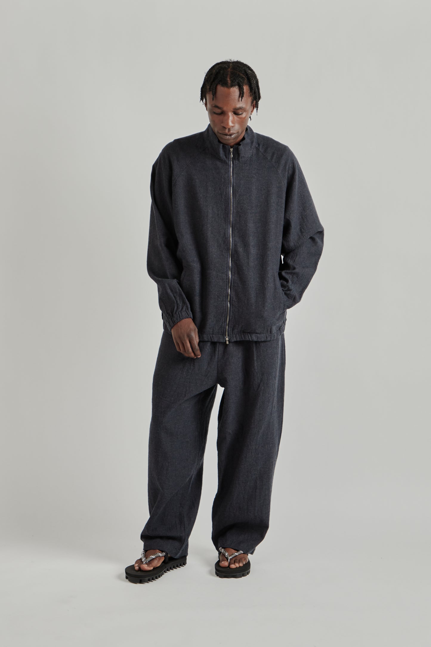 is-ness SS26 Linen Track Jacket Navy1135