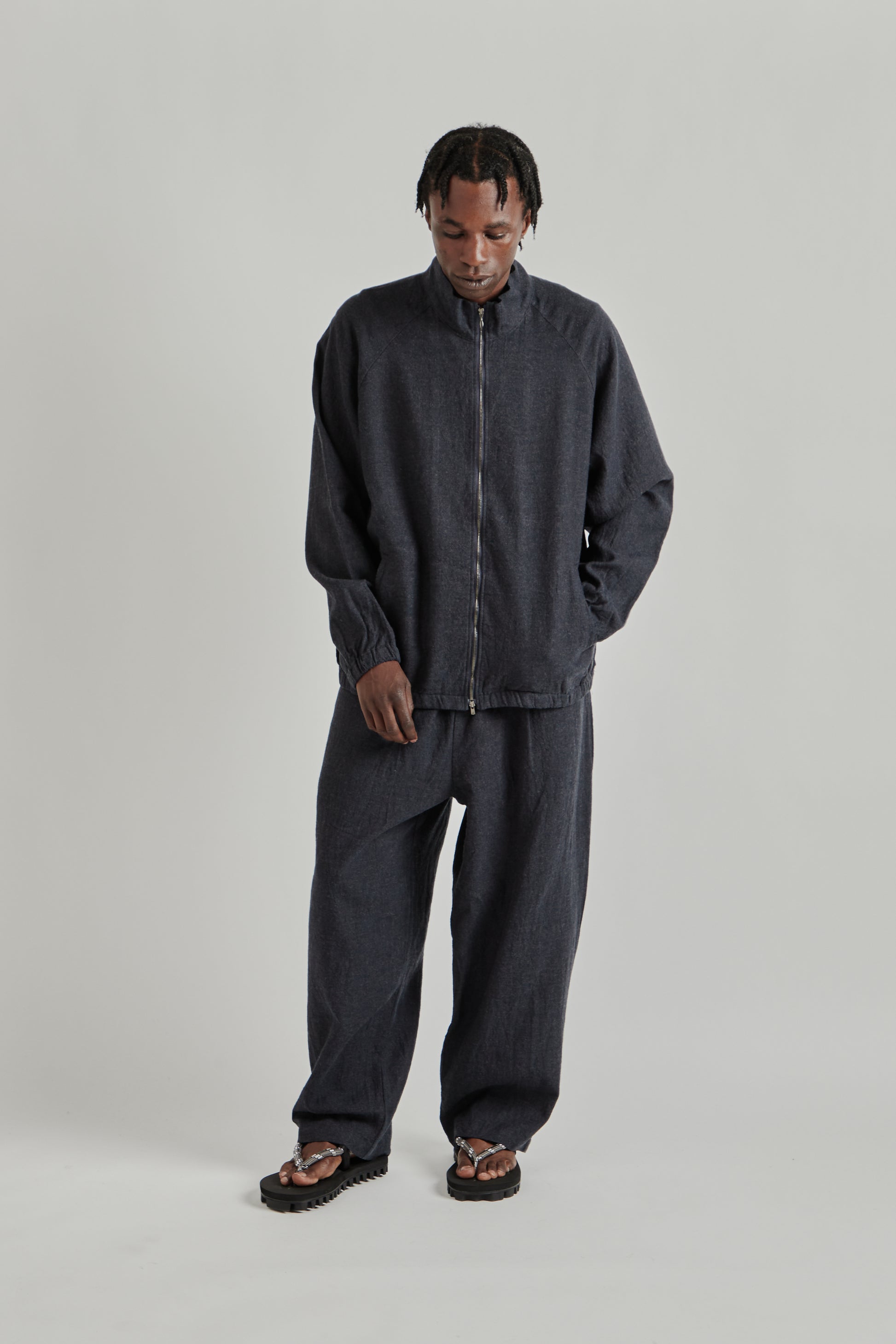 is-ness SS26 Linen Track Jacket Navy1135