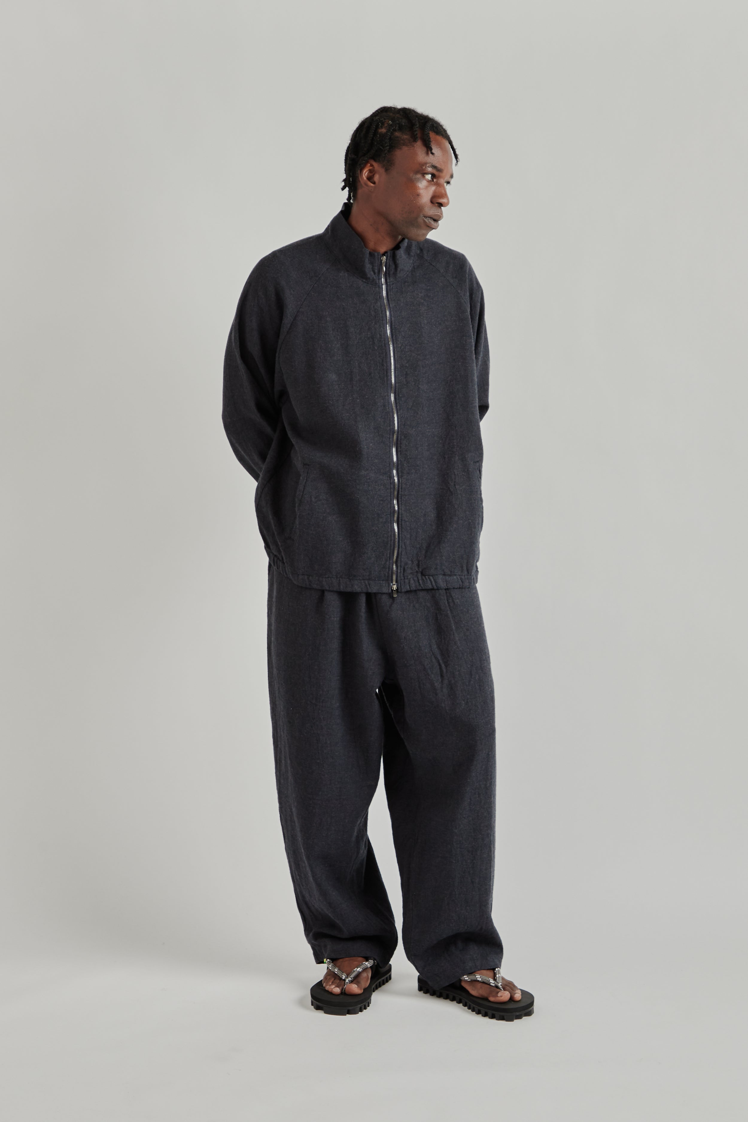 is-ness Linen Track Jacket - Navy | Wallace Mercantile Shop